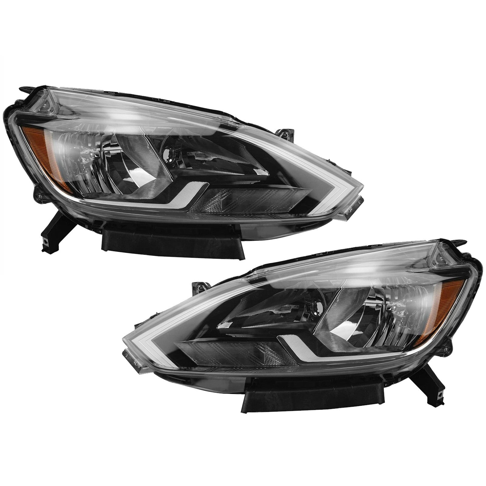 For 2016 2017 2018 2019 Nissan Sentra Headlight Assembly Halogen Black & Chrome Left Right Pair