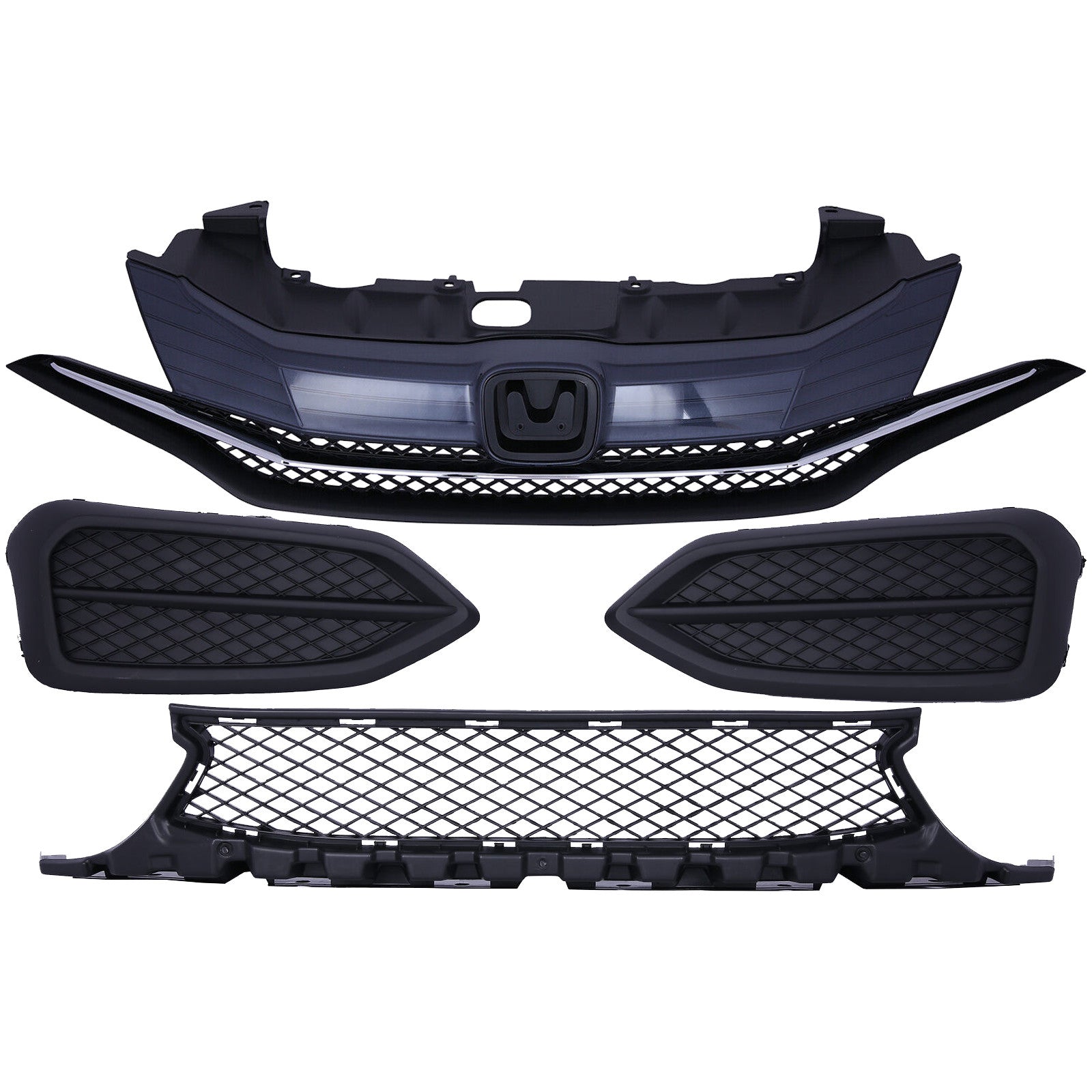 2014 2015 Honda Civic Coupe Front Upper Lower Grilles & Fog Light Bezels Set 4pcs