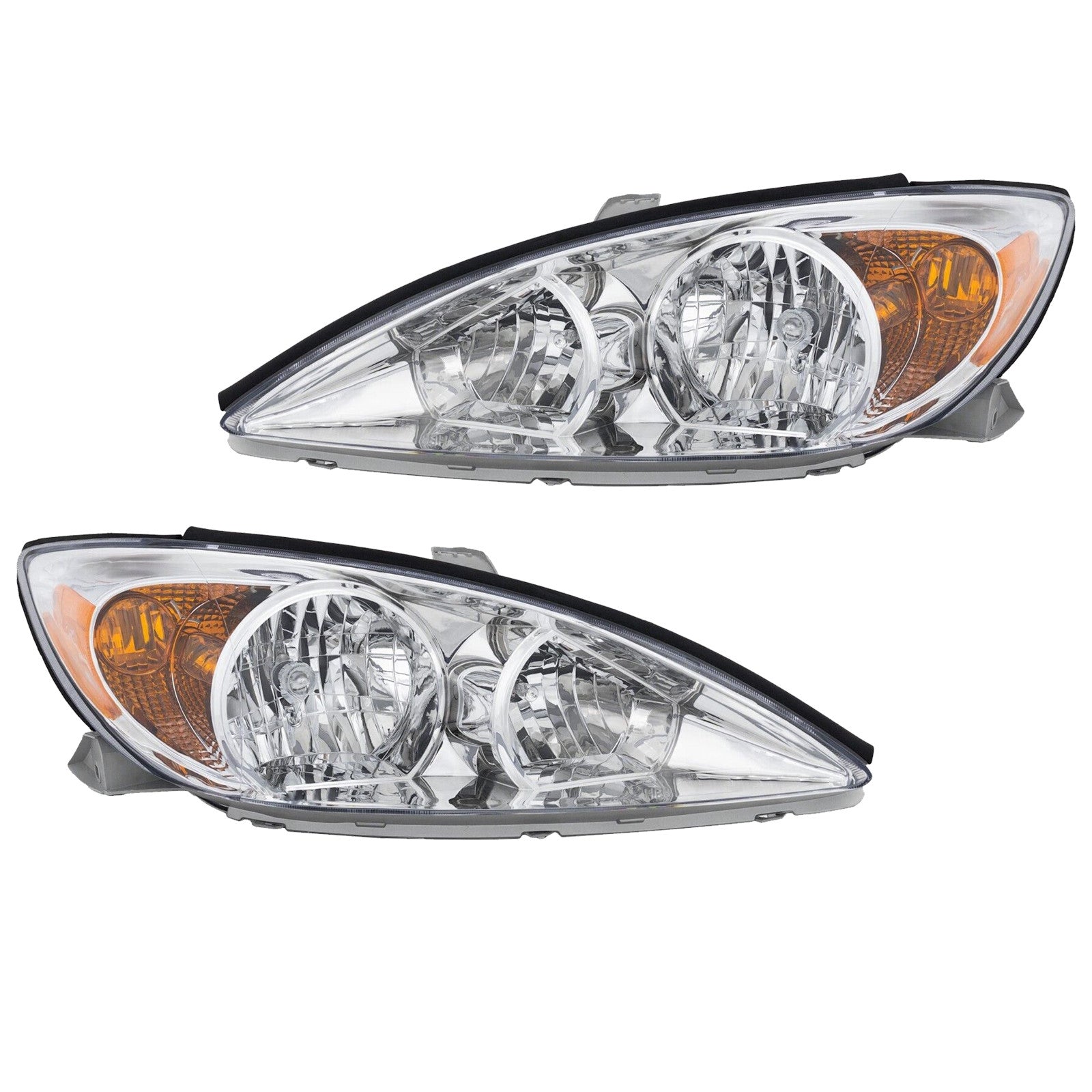 For 2002 2003 2004 Toyota Camry LE XLE Halogen Headlight Headlamp Assembly Chrome Housing Left Right Pair
