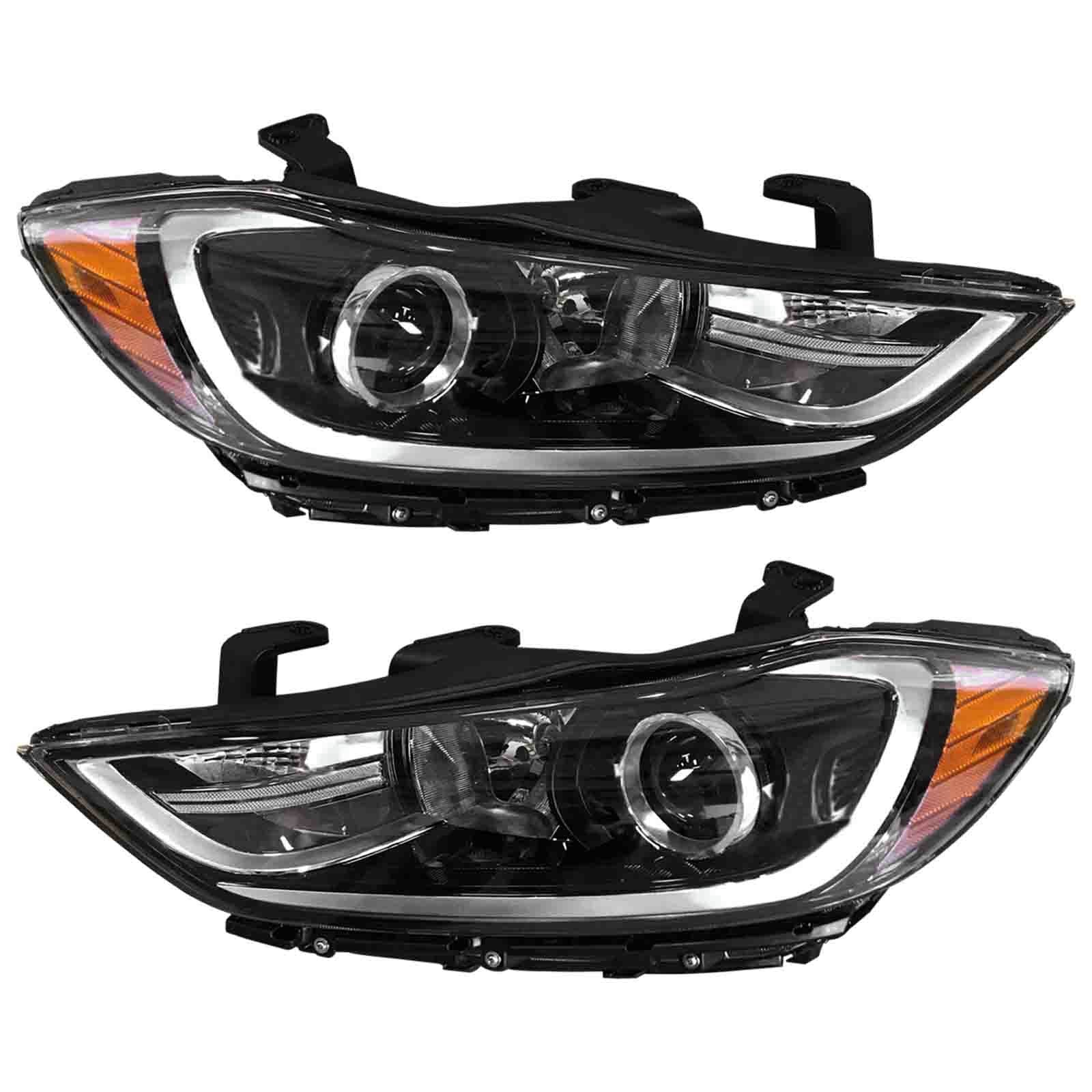 For 2017 2018 Hyundai Elantra Headlight Assembly Halogen with Bulbs Left Right Pair