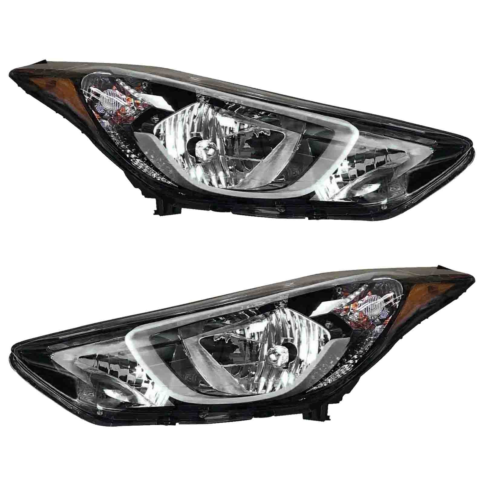 For 2014 2015 2016 Hyundai Elantra Headlight Assembly Halogen with Bulbs Left Right Pair