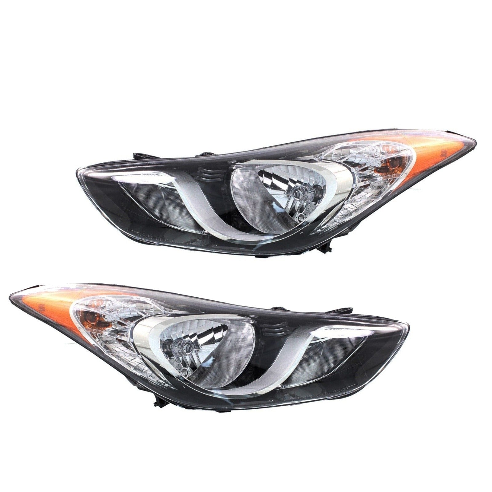 For 2011 2012 2013 Hyundai Elantra Headlight Assembly Halogen Chrome Left Right Pair