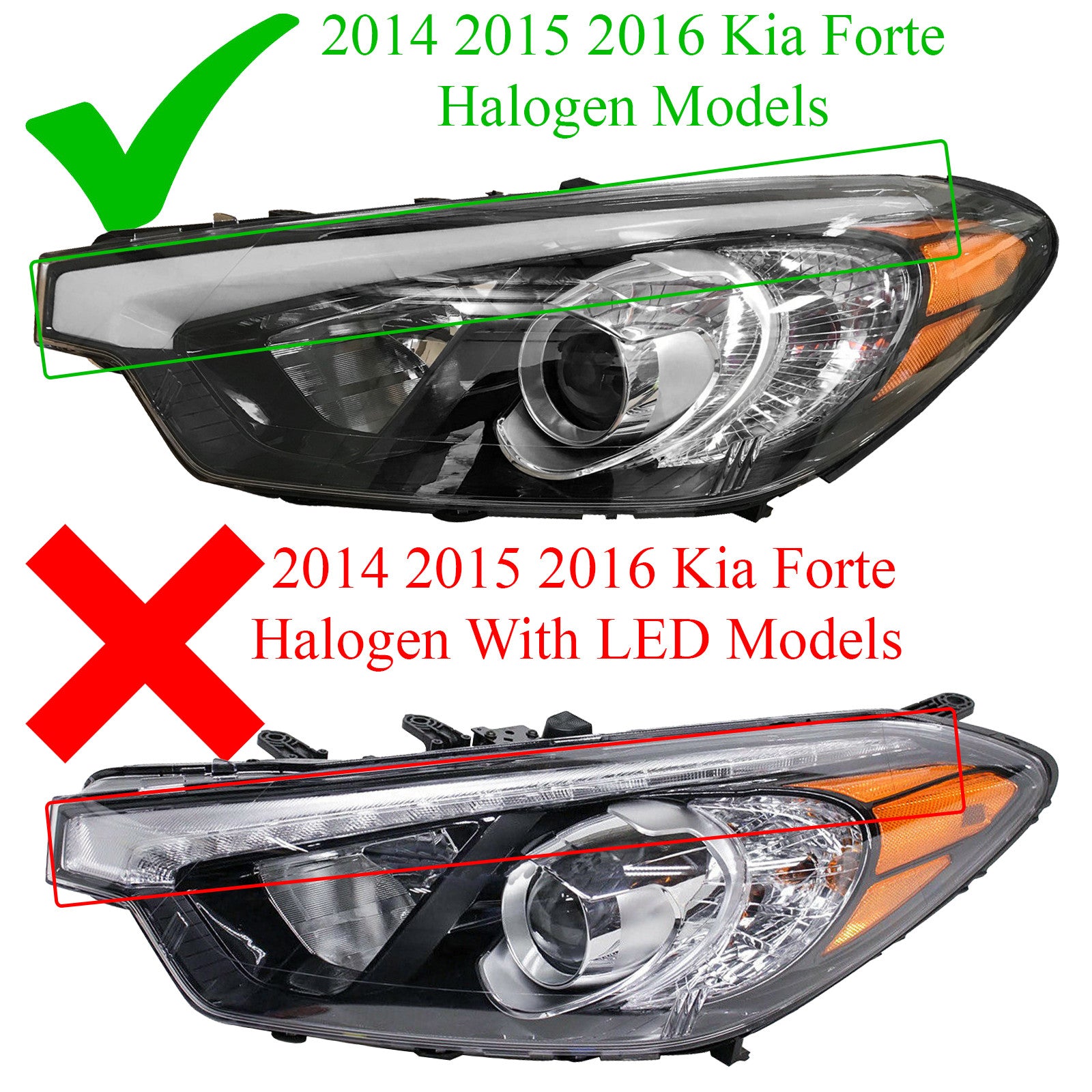For 2014 2015 2016 Kia Forte EX LX & Forte Koup Headlight Assembly Halogen with Bulbs Passenger Side