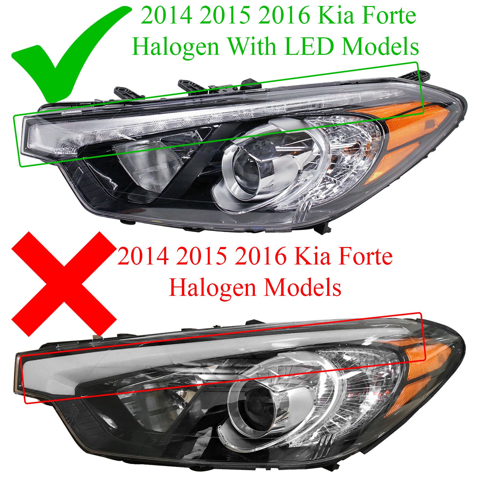 For 2014 2015 2016 Kia Forte & Forte Koup Headlight Assembly LED Left Right Pair