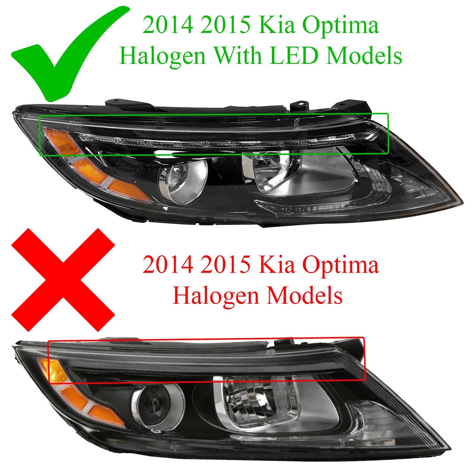 For 2014 2015 Kia Optima Headlight Assembly Halogen with LED Tube Projector Passenger