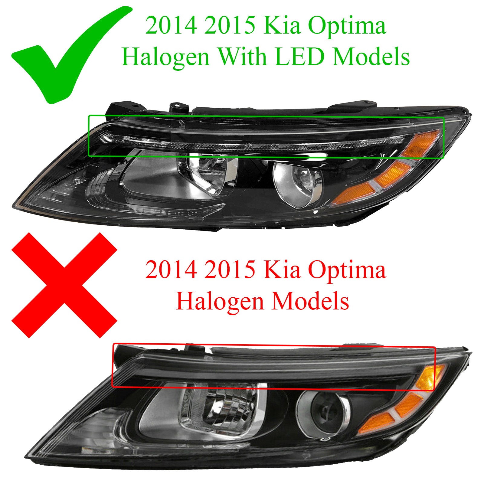 For 2014 2015 Kia Optima Headlight Assembly Halogen with LED Tube Projector Left Right Pair