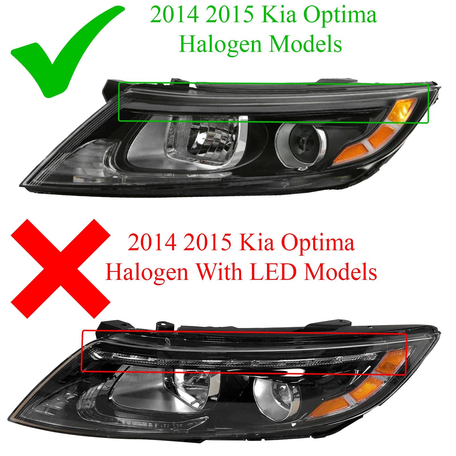 For 2014 2015 Kia Optima Headlight Assembly Halogen with Bulbs Left Right Pair