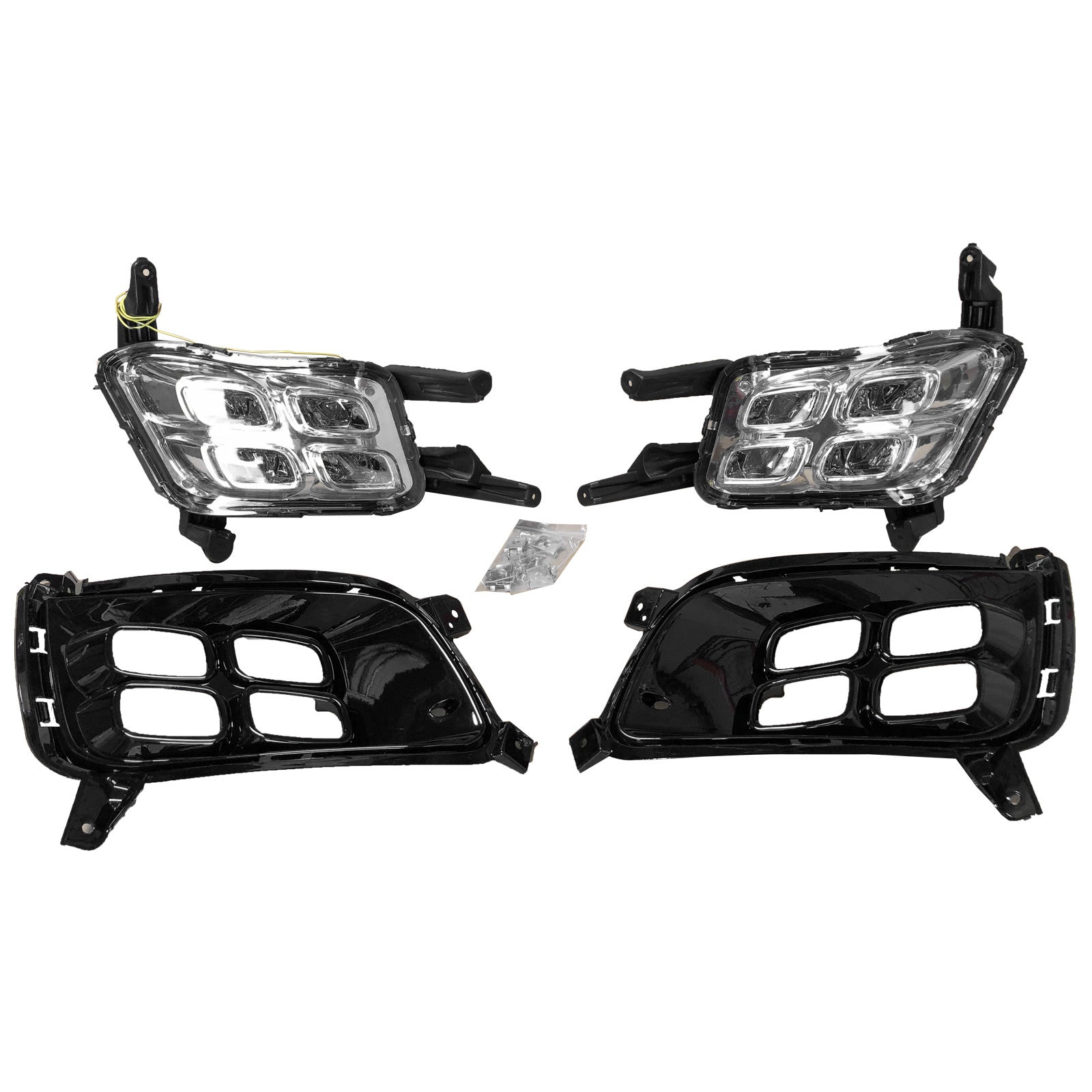 For 2014 2015 Kia Optima 4-Eyes Style LED Daytime Running Light Fog Lamp Assembly with Cover Bezels Set 4pc Left Right