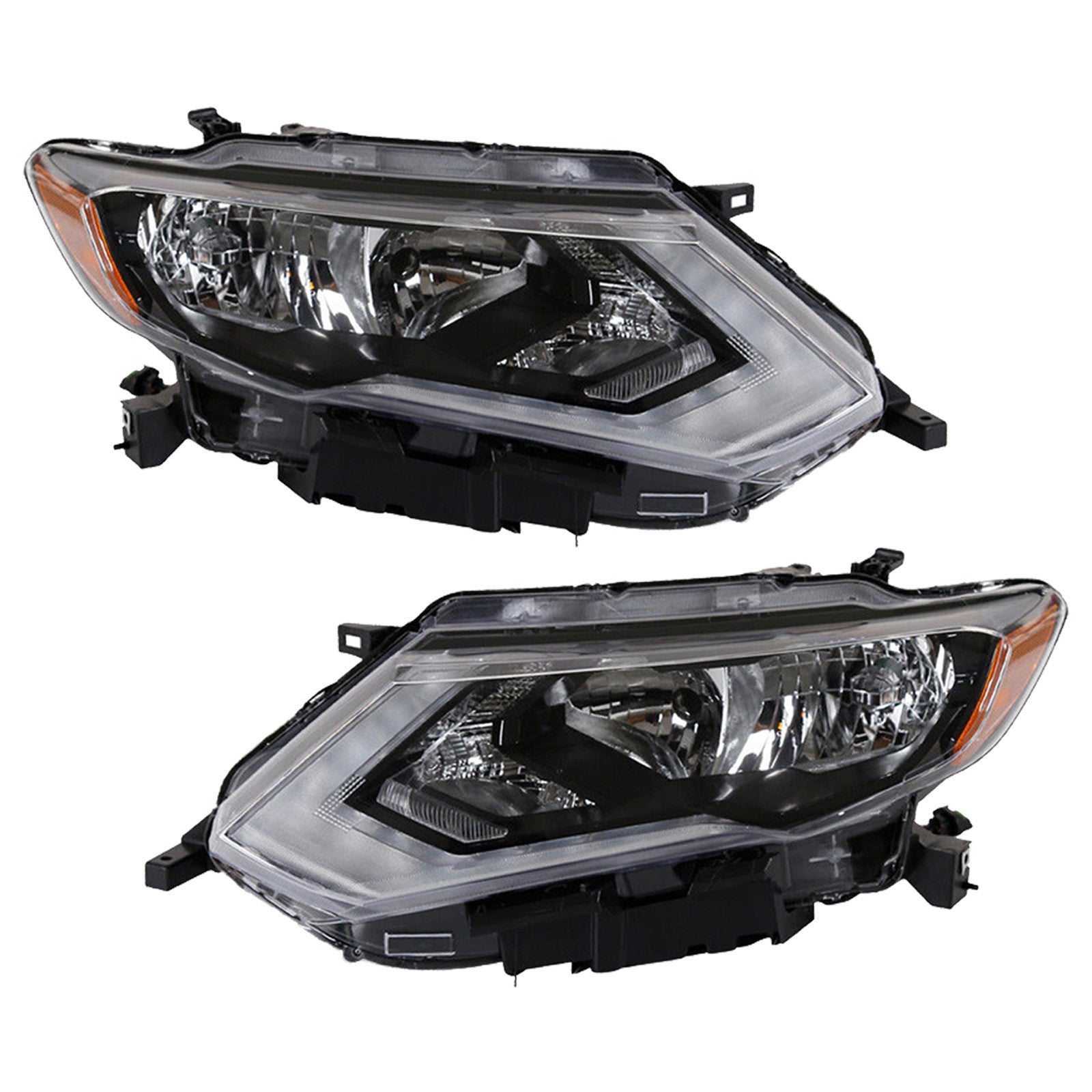 For 2017 2018 2019 2020 Nissan Rogue Headlight Assembly Halogen Chrome Left Right Pair