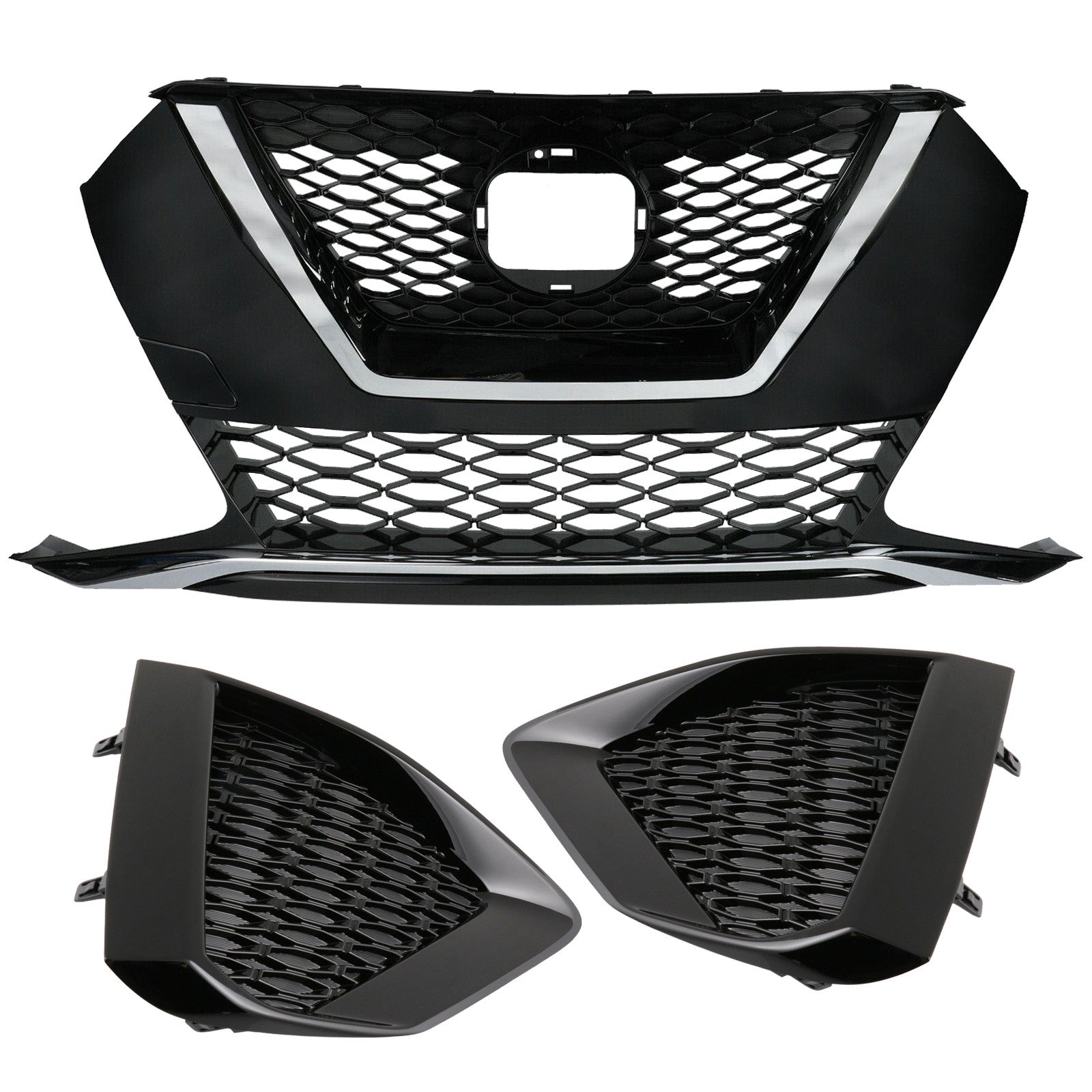 For 2019 2020 2021 2022 2023 Nissan Maxima Front Upper Bumper Grille & Fog Light Bezels Set 3pcs