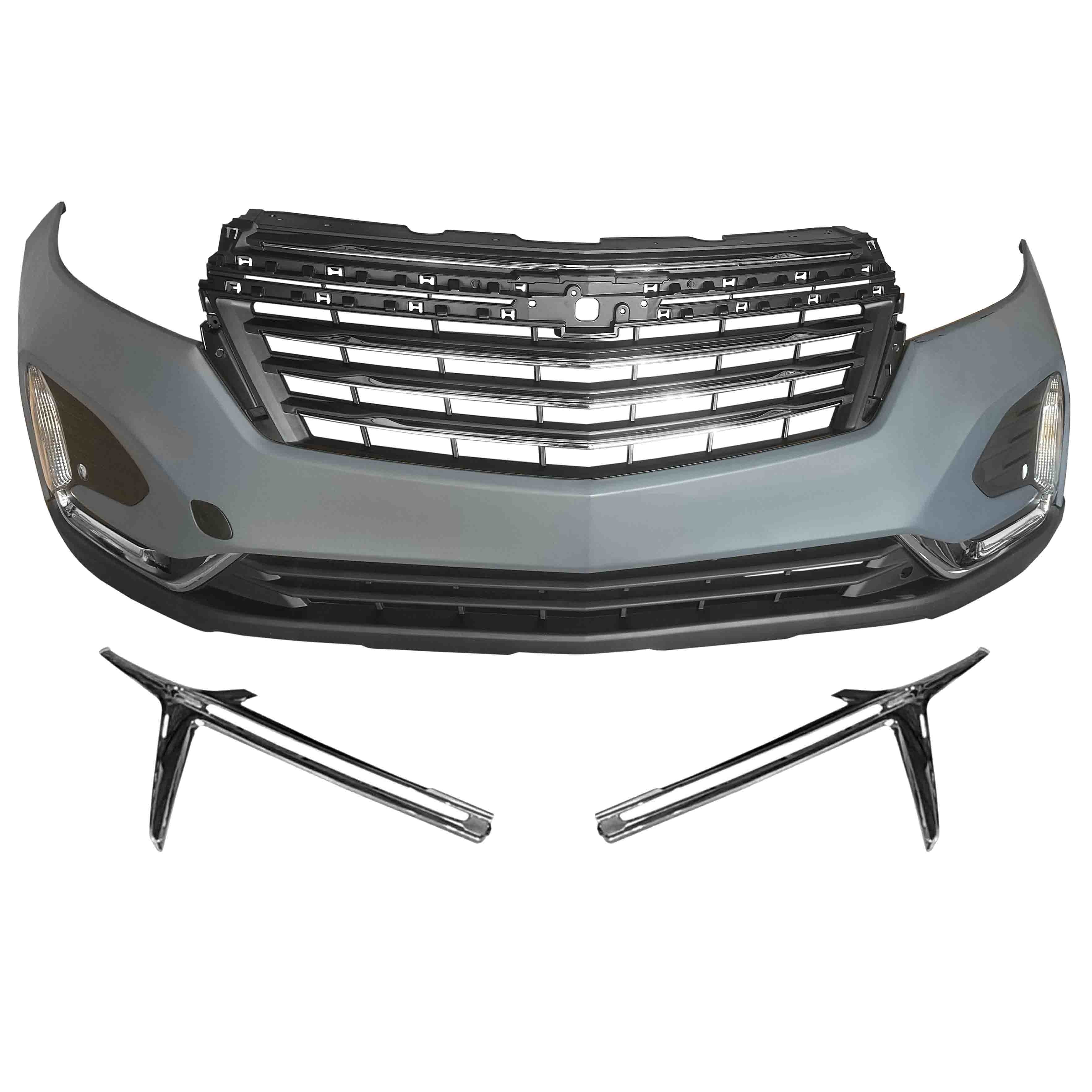 For 2022 2023 Chevy Equinox Premier Front Bumper Grille Fog with Chrome Molding Assembly Set