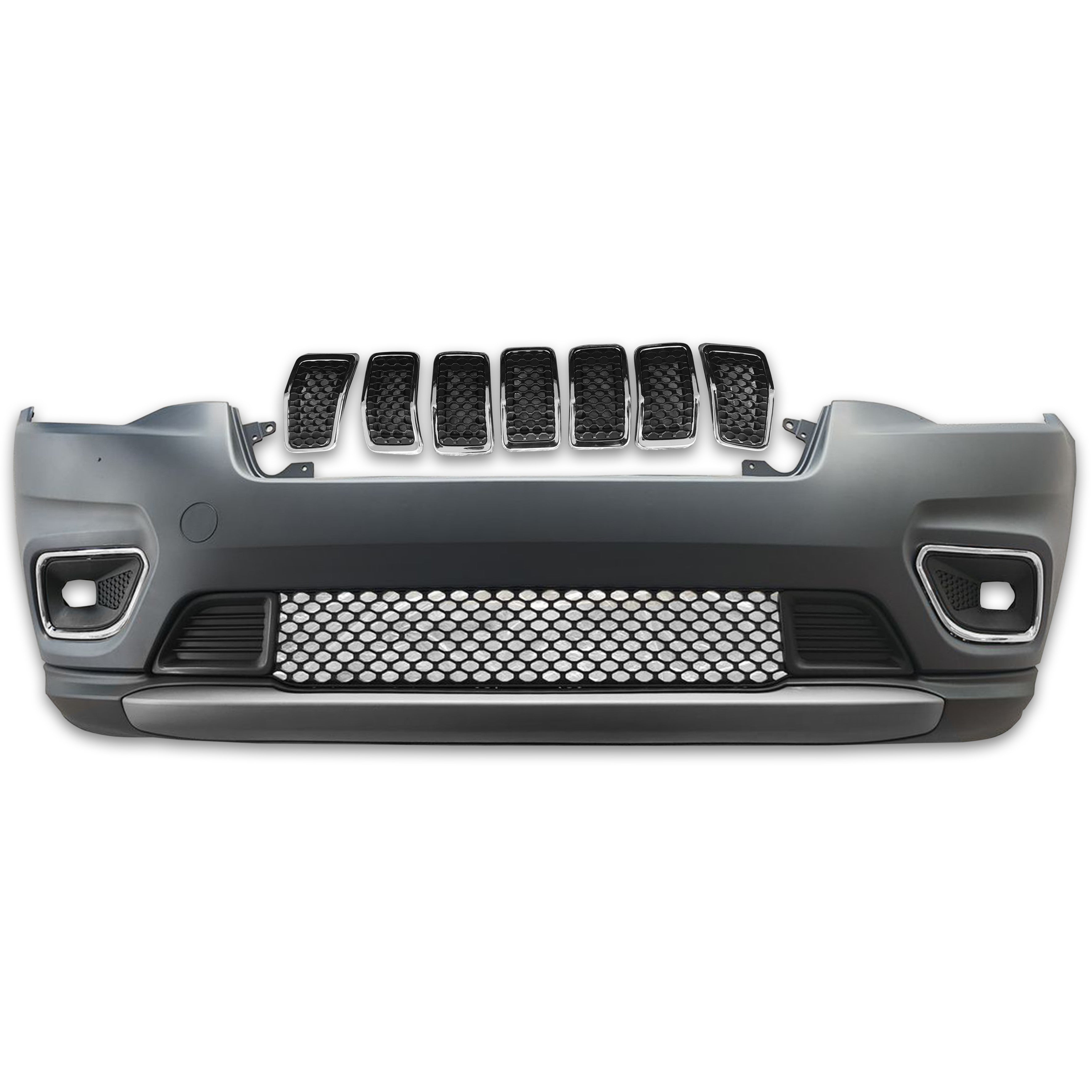 For 2019 2020 2021 2022 2023 Jeep Cherokee Front Bumper Grille Grill Primed Assembly Set