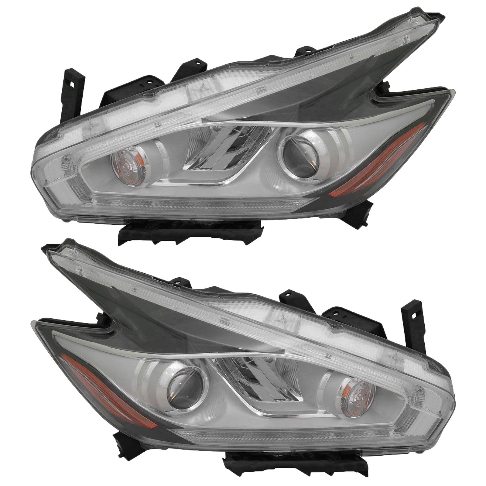 For 2015 2016 2017 2018 Nissan Murano Headlight Assembly Halogen Chrome Housing Left Right Pair