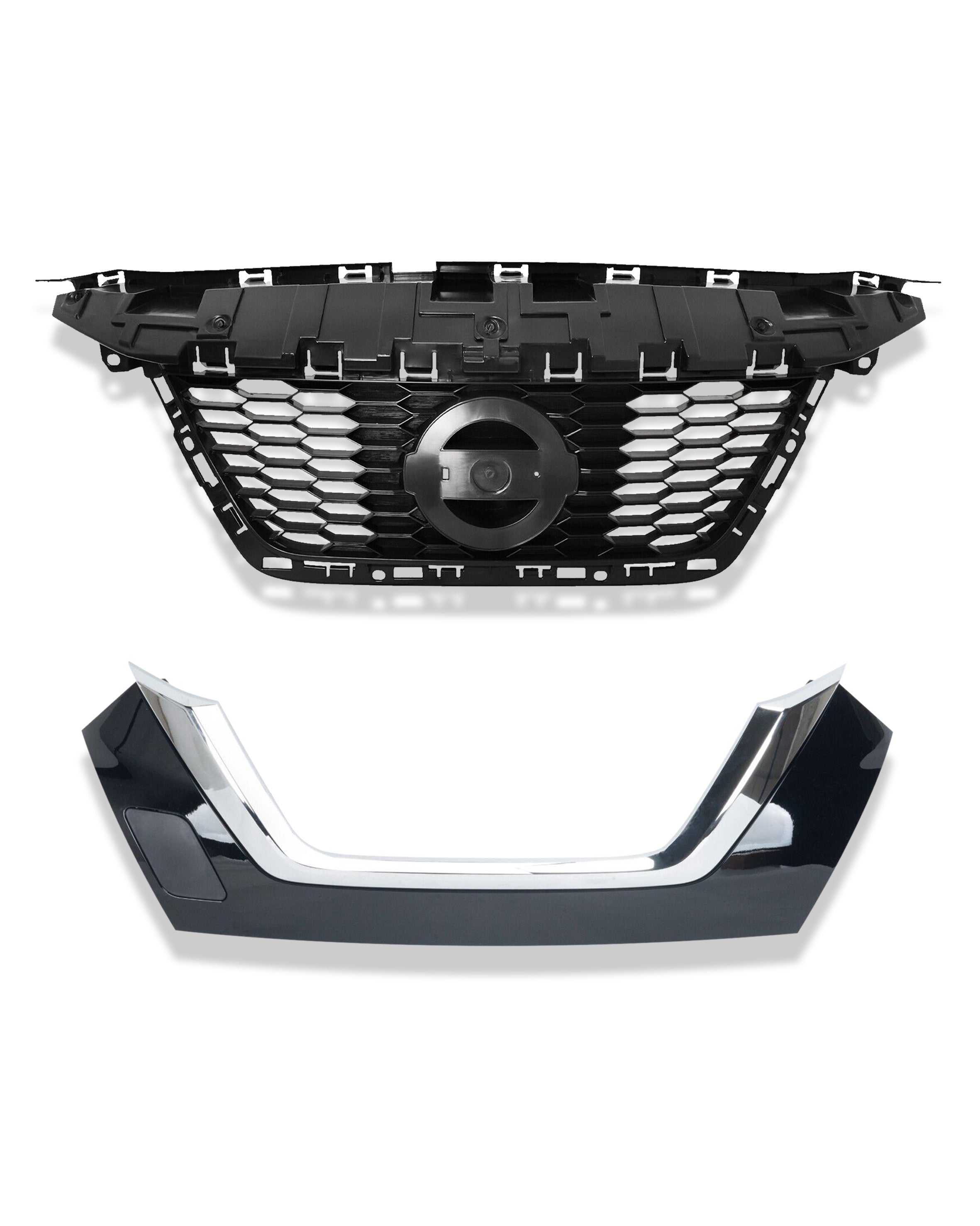 For 2020 2021 2022 Front Upper & Lower Grille Nissan Versa w/Trim Chrome