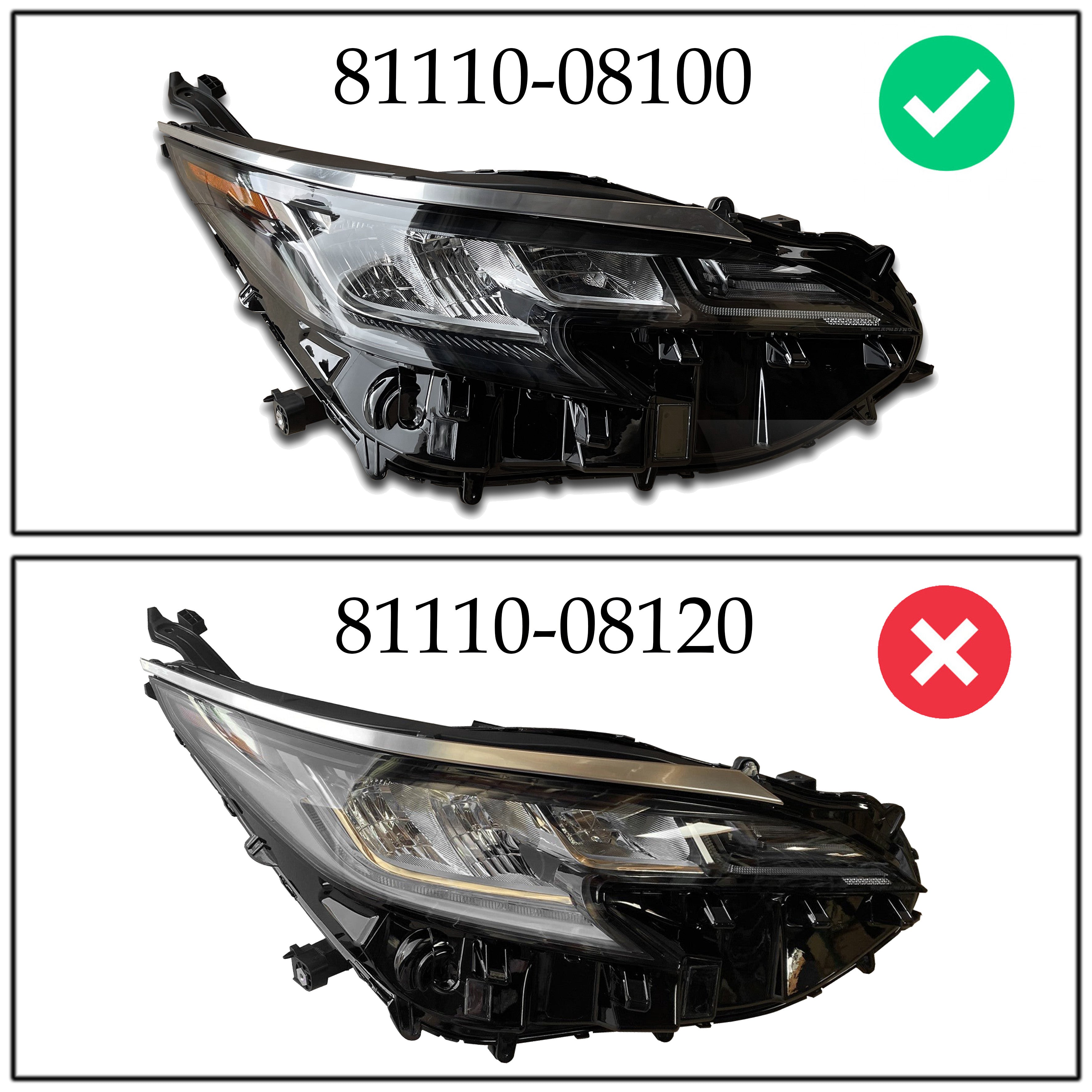 For 2021 2022 2023 2024 Toyota Sienna LE XLE Headlight Headlamp Factory Assembly No DRL Black Right Passenger Side RH 8111008100