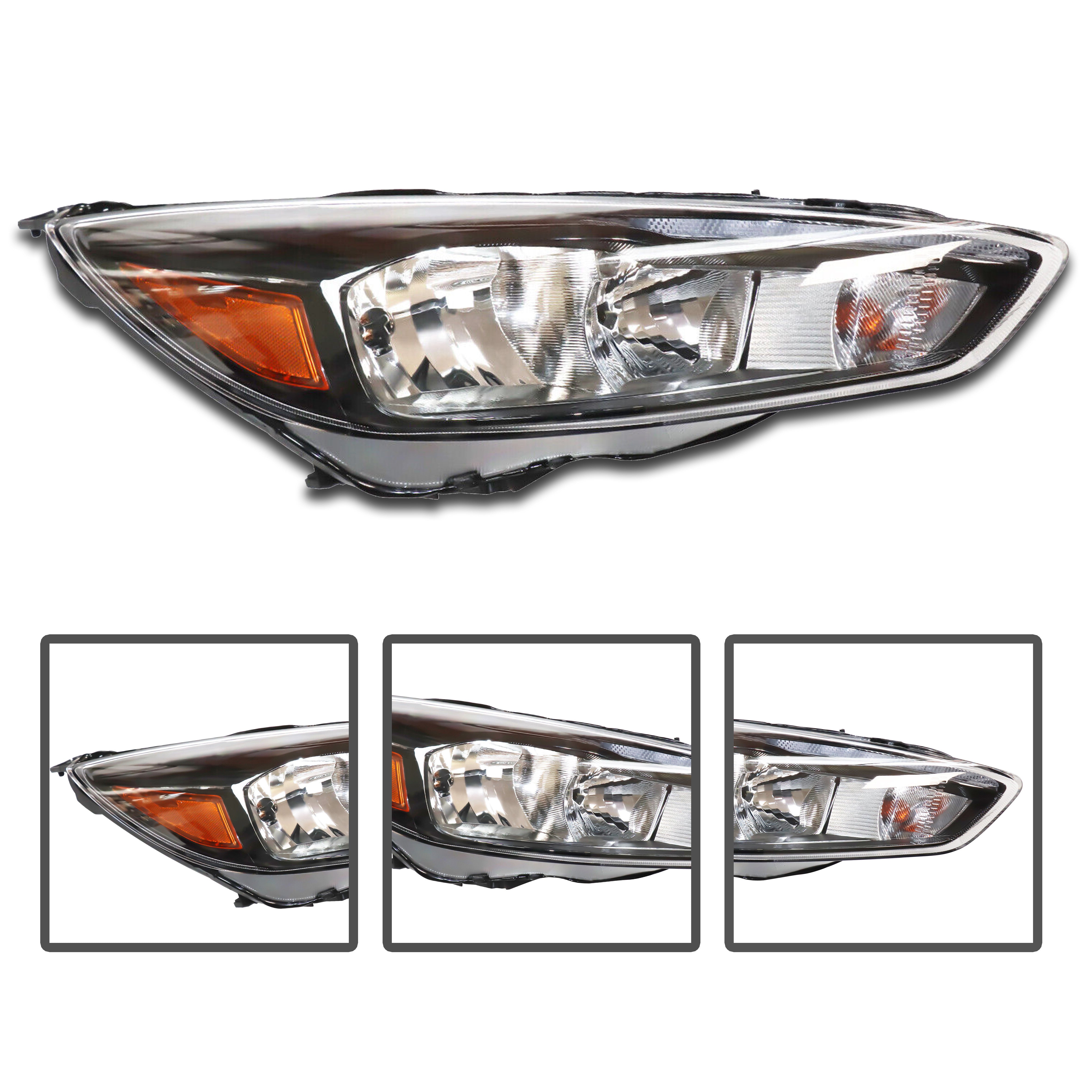 For 2015 2016 2017 2018 Ford Focus Halogen w/LED DRL Headlight Headlamp Assembly Left Right Driver Passenger Side LH RH Set Pair 2Pcs F1EZ13008H F1EZ13008D
