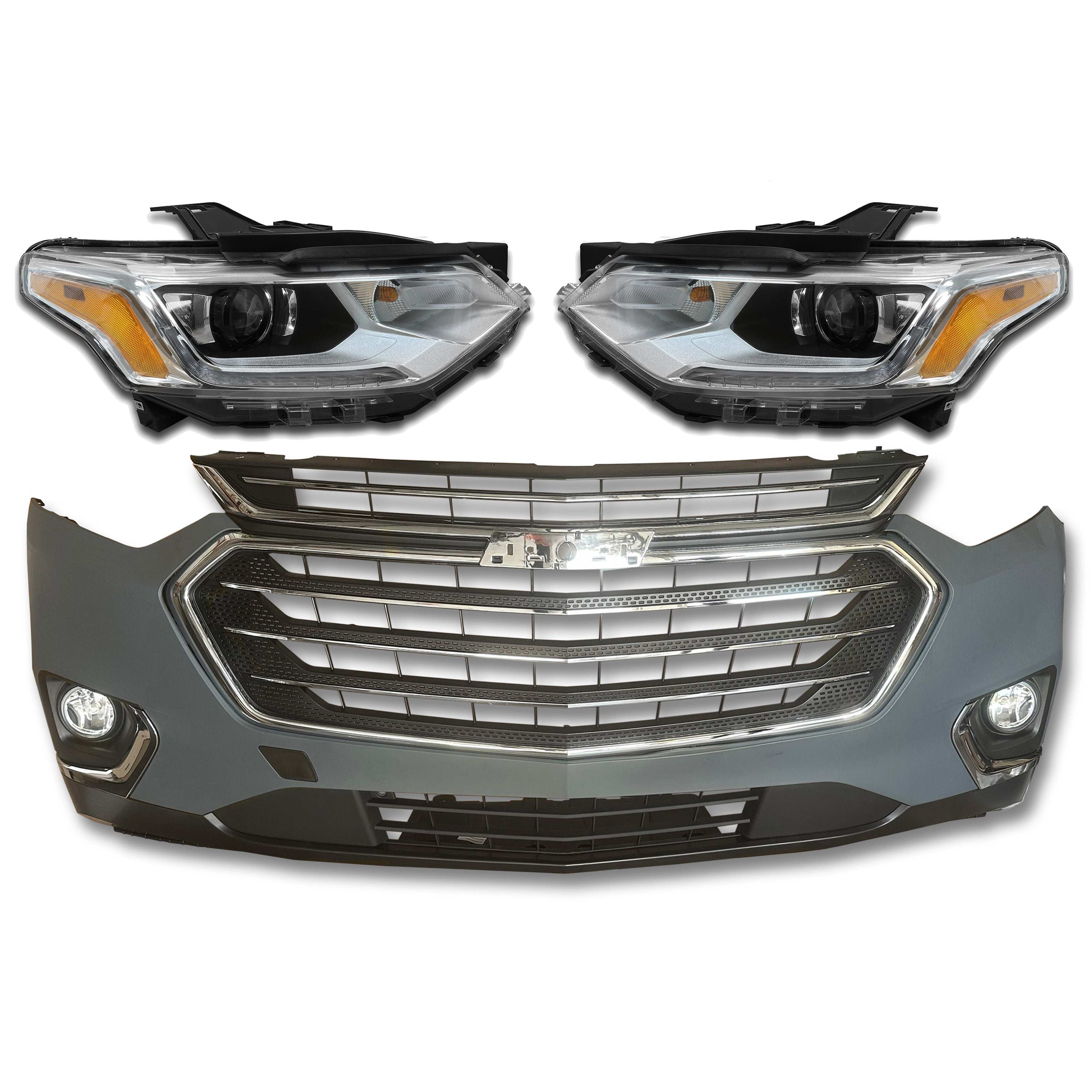 For 2018 2019 2020 2021 Chevy Traverse Front Bumper Assembly Grille Fog & Headlight Assembly Set