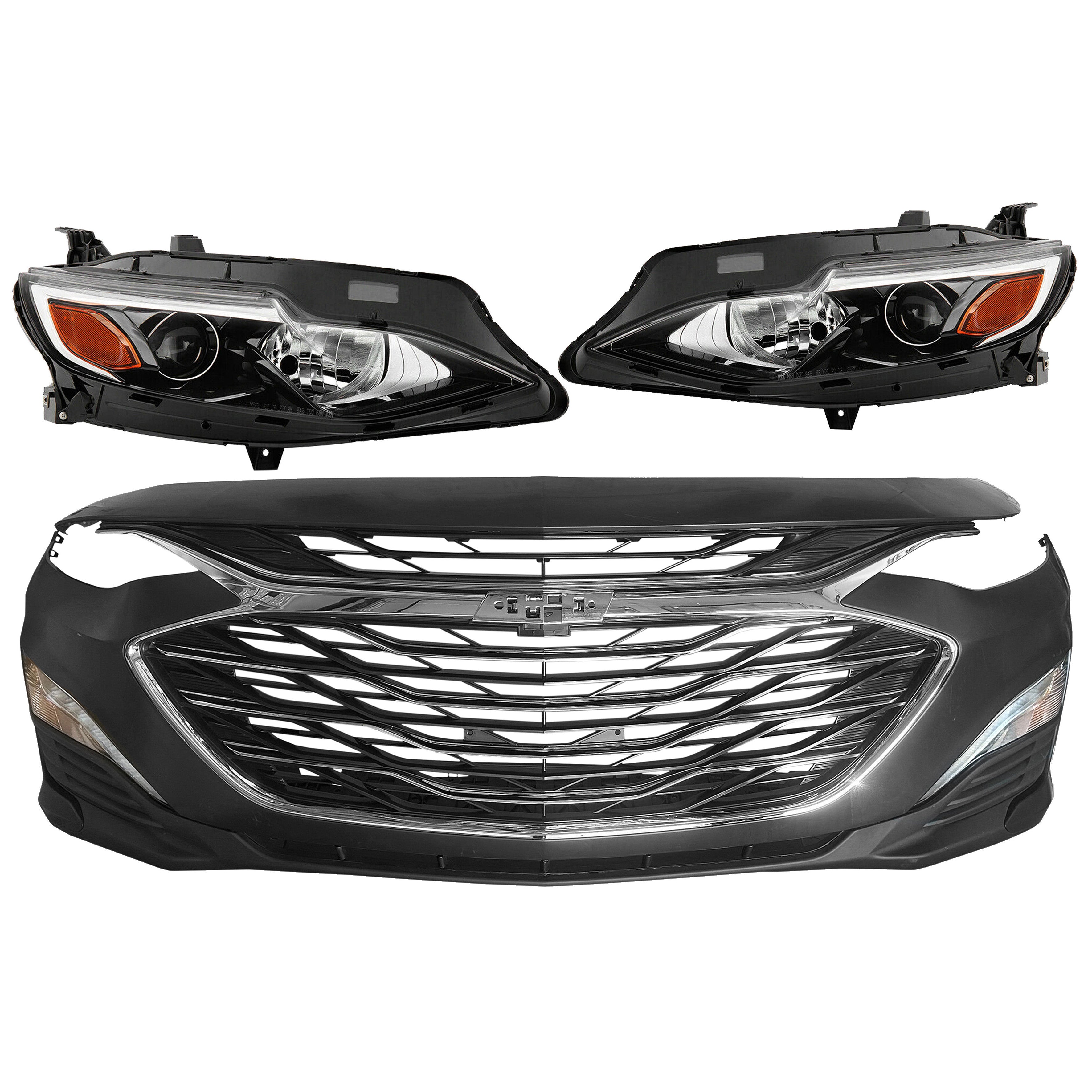 For 2019 2020 2021 Chevy Malibu Front Bumper Grille Fog & Headlignt Assembly Set