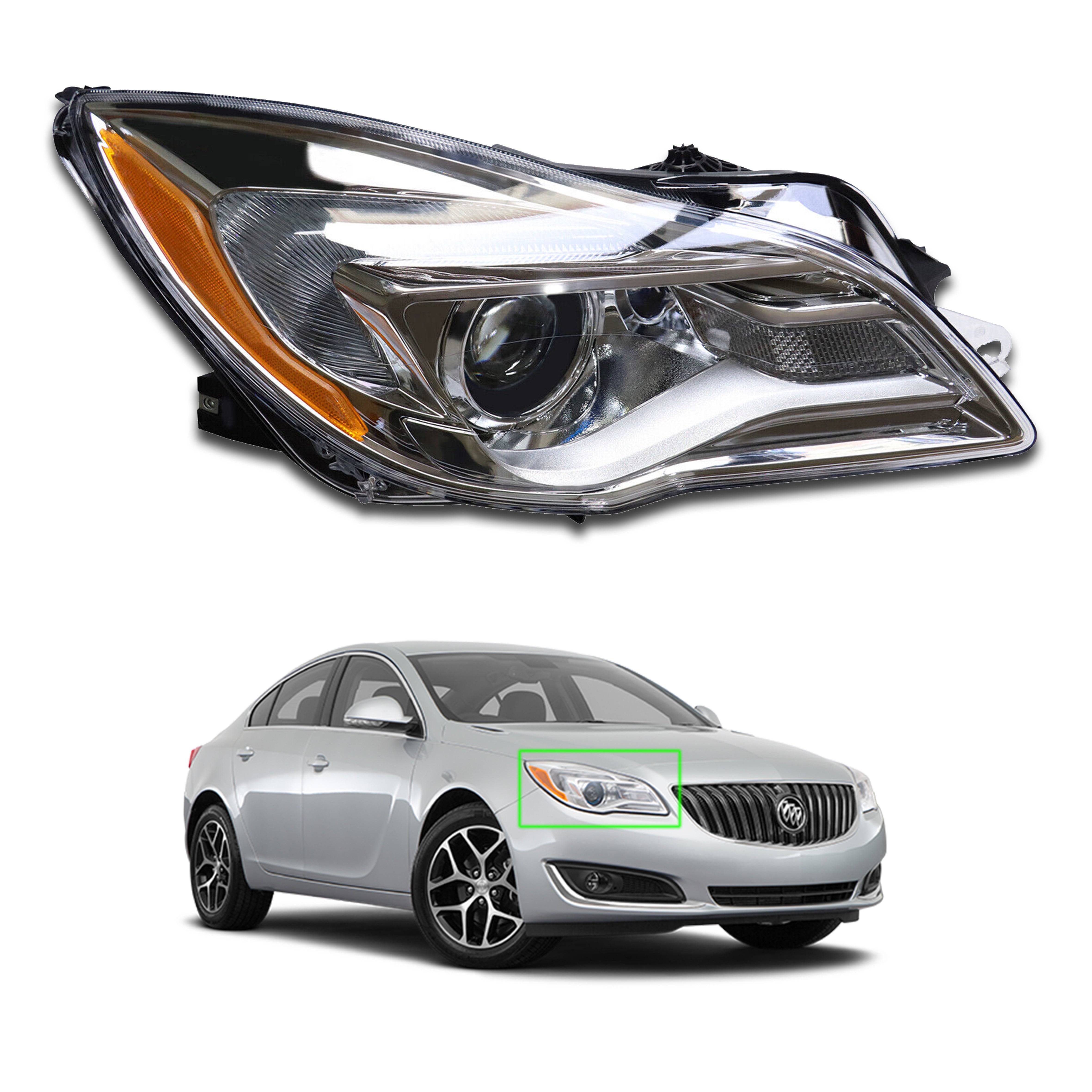 For 2014 2015 2016 2017 Buick Regal Halogen LED DRL Headlight Headlamp Chrome Assembly Right Passenger Side RH GM2503413