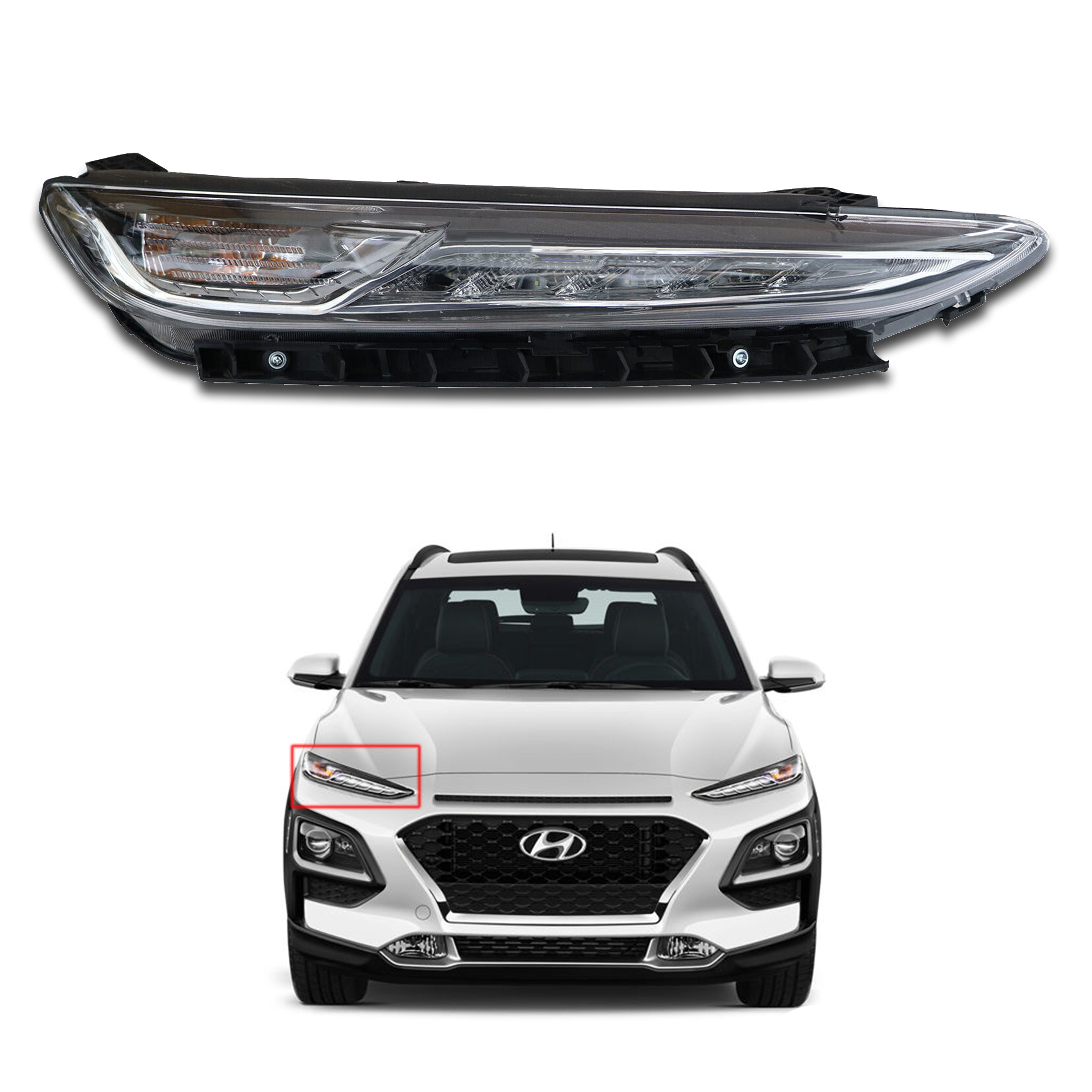 For 2018 2019 2020 2021 Hyundai Kona LED DRL Headlight Headlamp Assembly Right Passenger Side RH