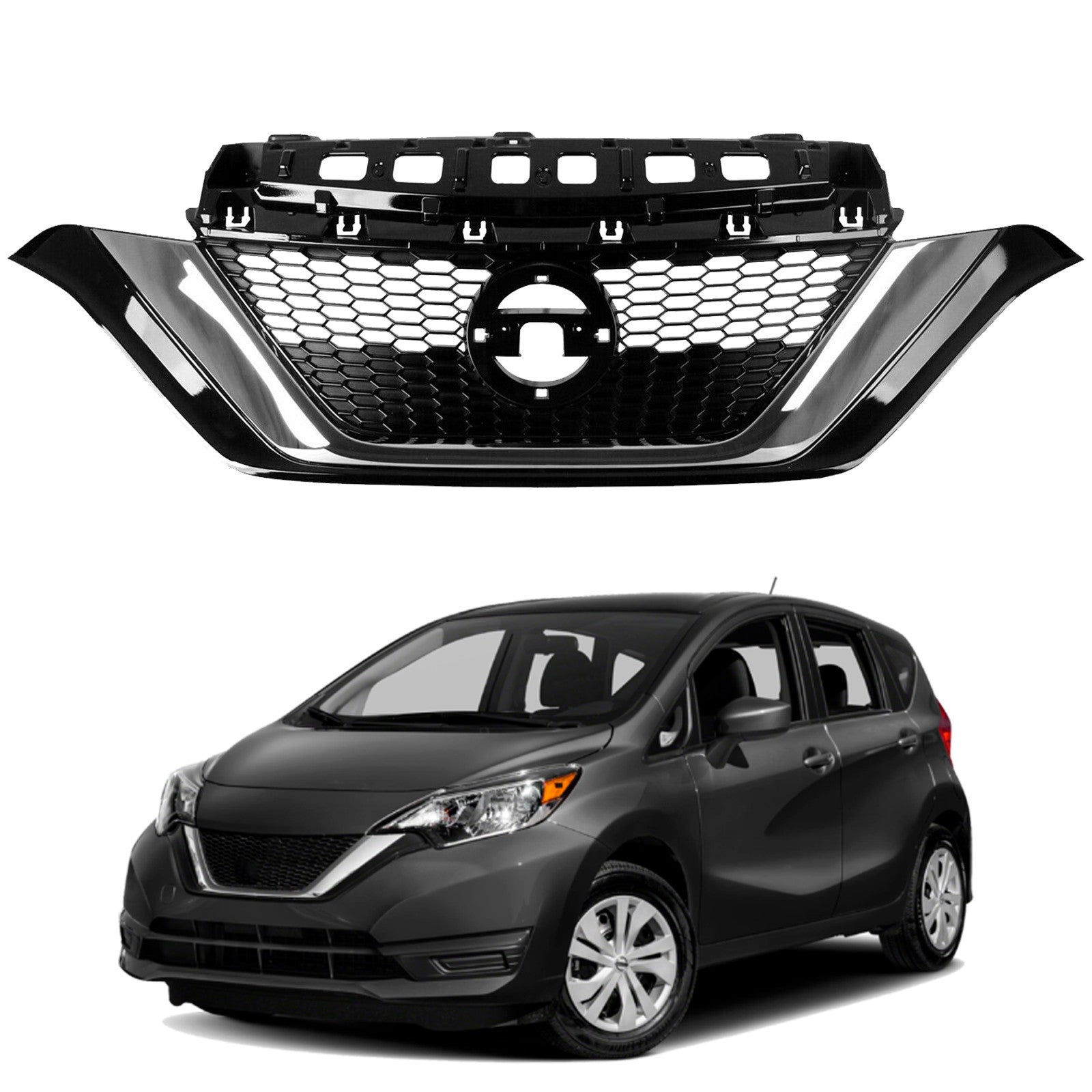 2017 2018 2019 Nissan Versa Note Front Upper Bumper Grille Assembly Chrome Black