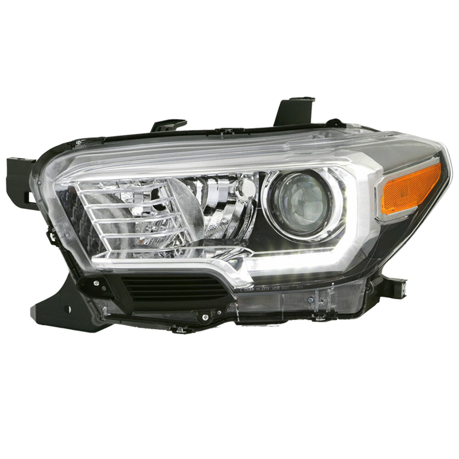 2016 2022 Toyota Tacoma Headlight Assembly Halogen with LED DRL Black Chrome Housing Driver Side