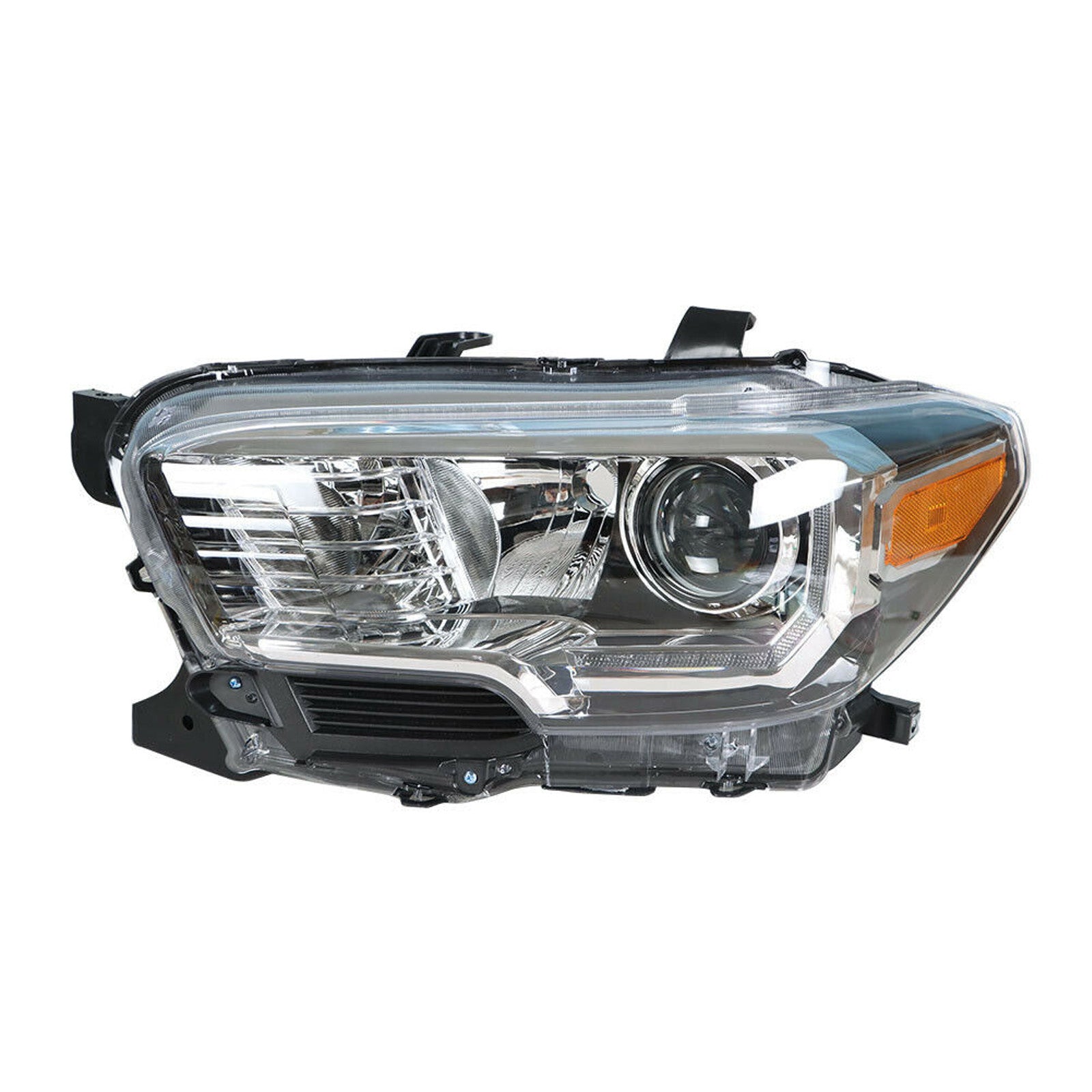 2016 2022 Toyota Tacoma Headlight Assembly Halogen with LED DRL Black Chrome Housing Driver Side