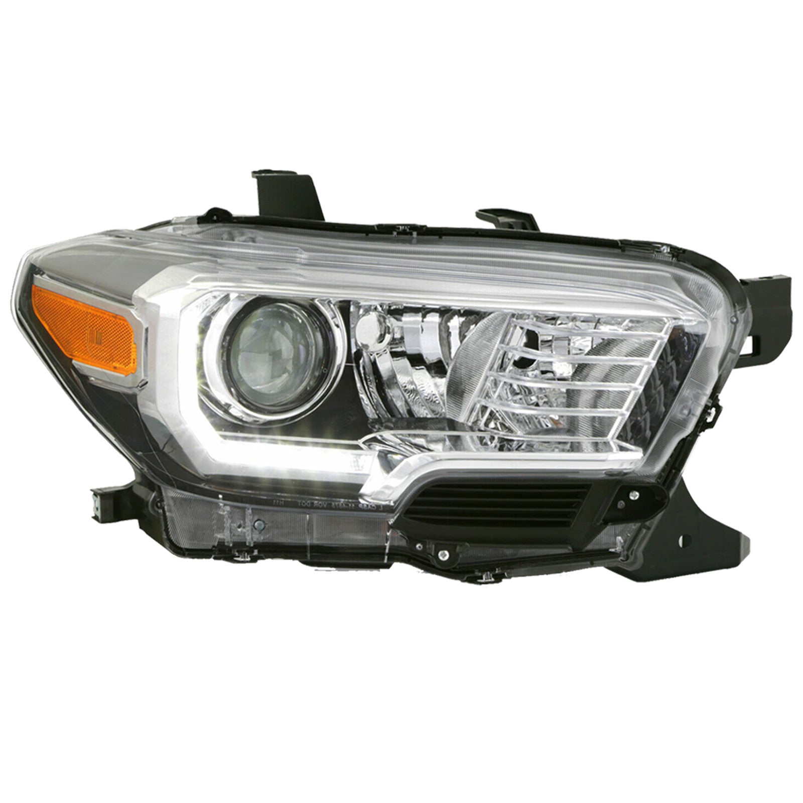 2016 2022 Toyota Tacoma Headlight Assembly Halogen with LED DRL Black Chrome Housing Passenger Side by AutoModed