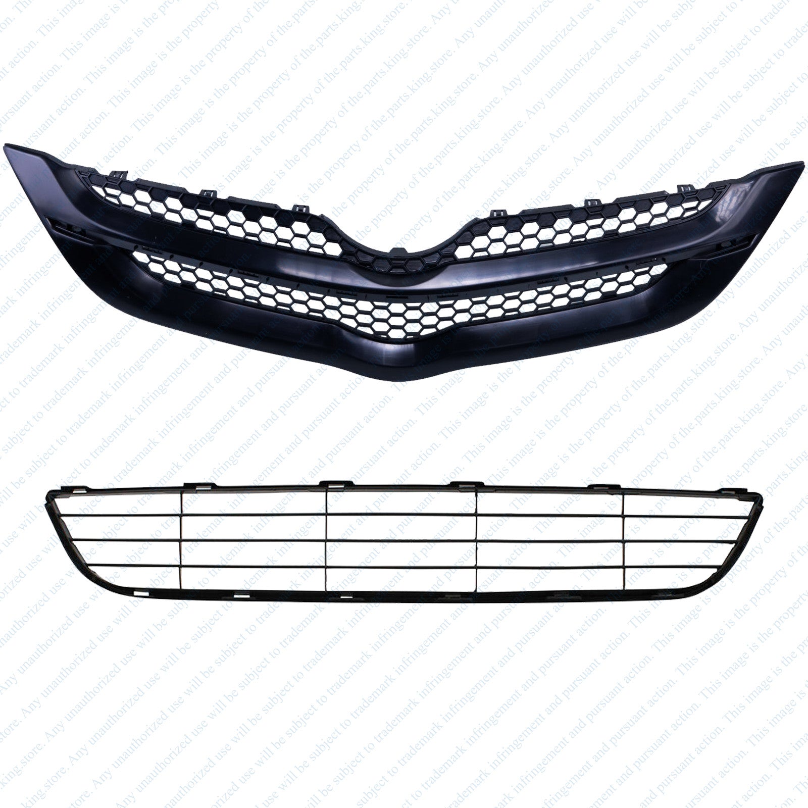 For 2007 2008 Toyota Yaris Sedan Front Bumper Upper & Middle Grille Assembly Set