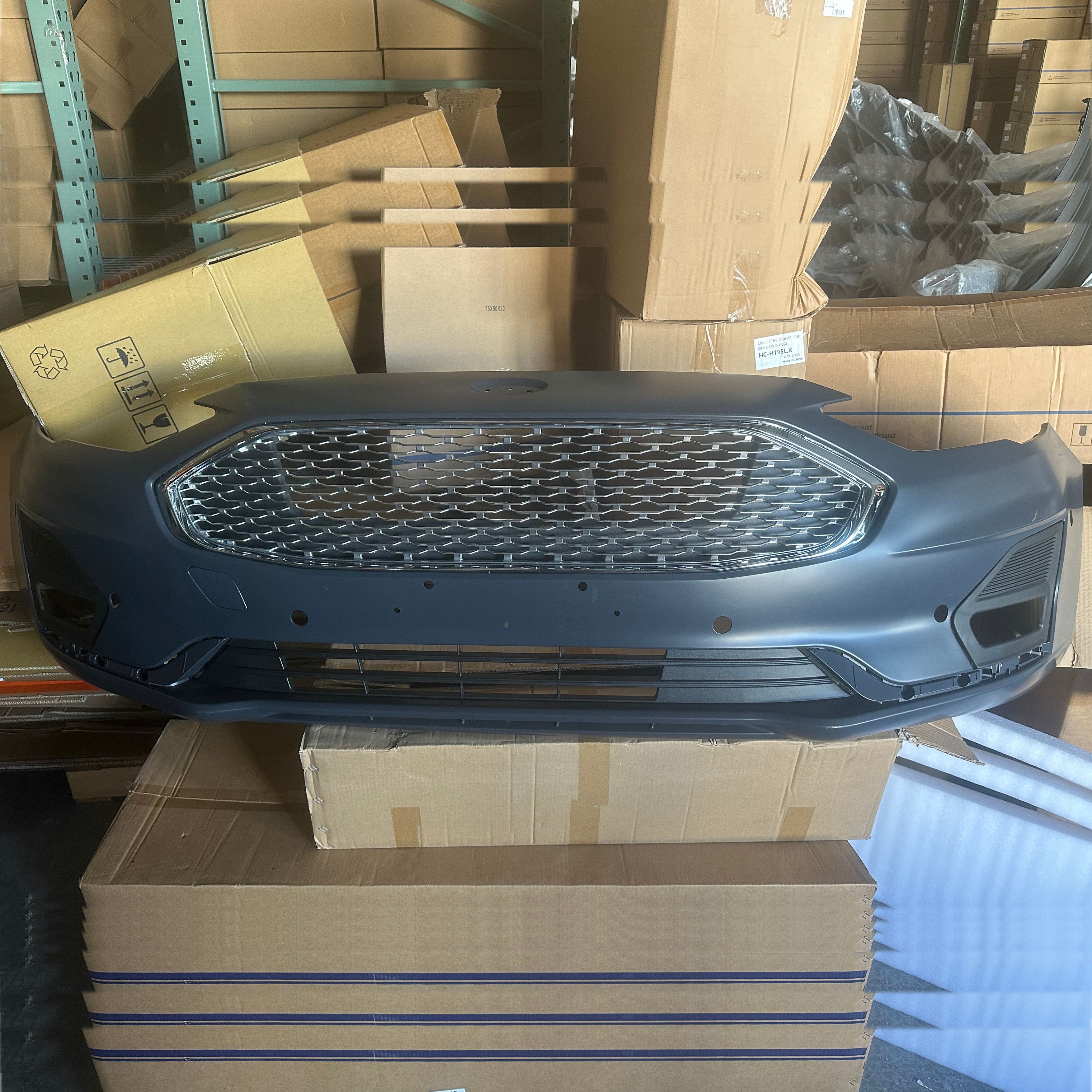 For 2019 2020 Ford Fusion Front Bumper Assembly Set w/Sensor Hole Honeycomb Style