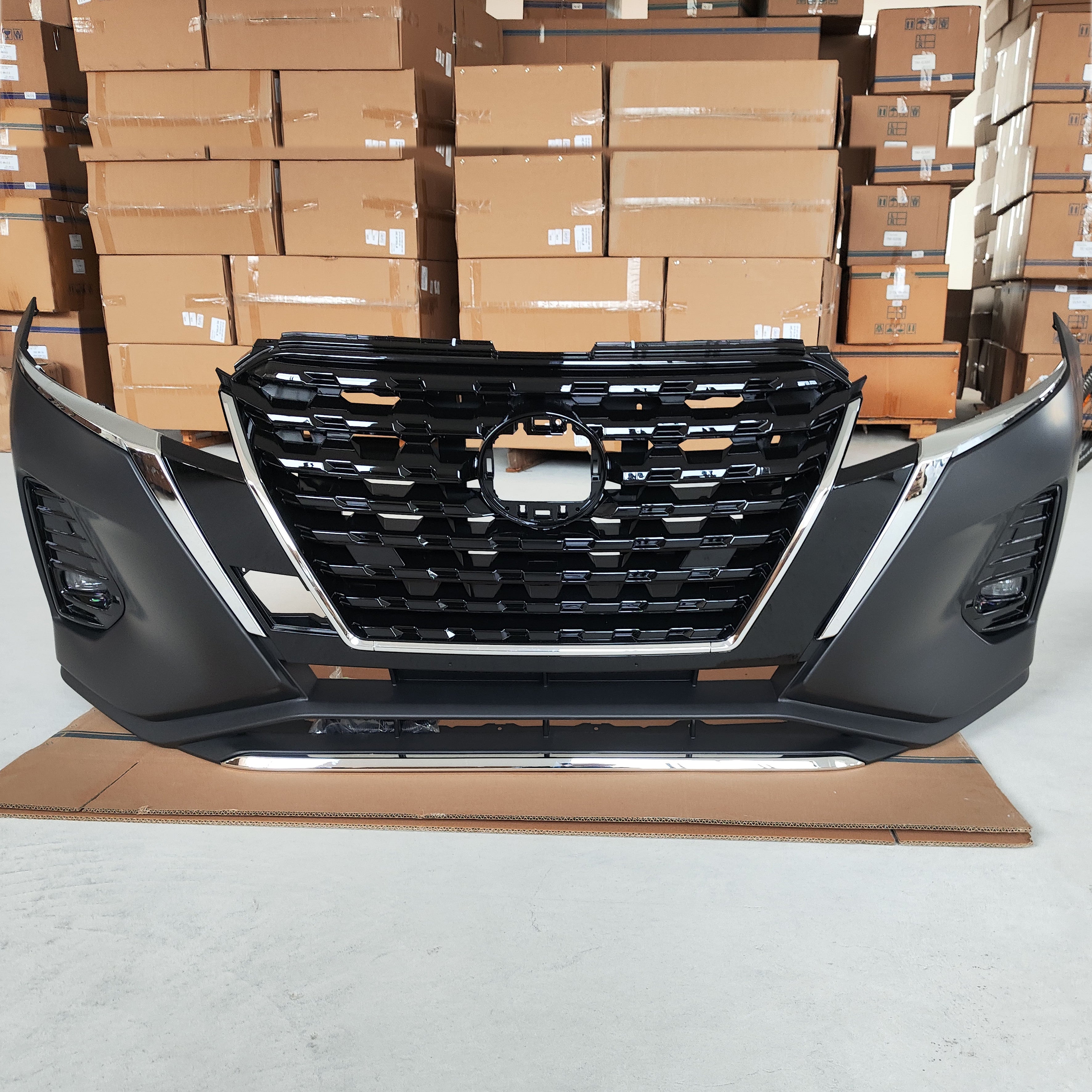 For 2021 2022 2023 2024 Nissan Kicks Front Bumper Upper Lower Grille with Fog Assembly Set