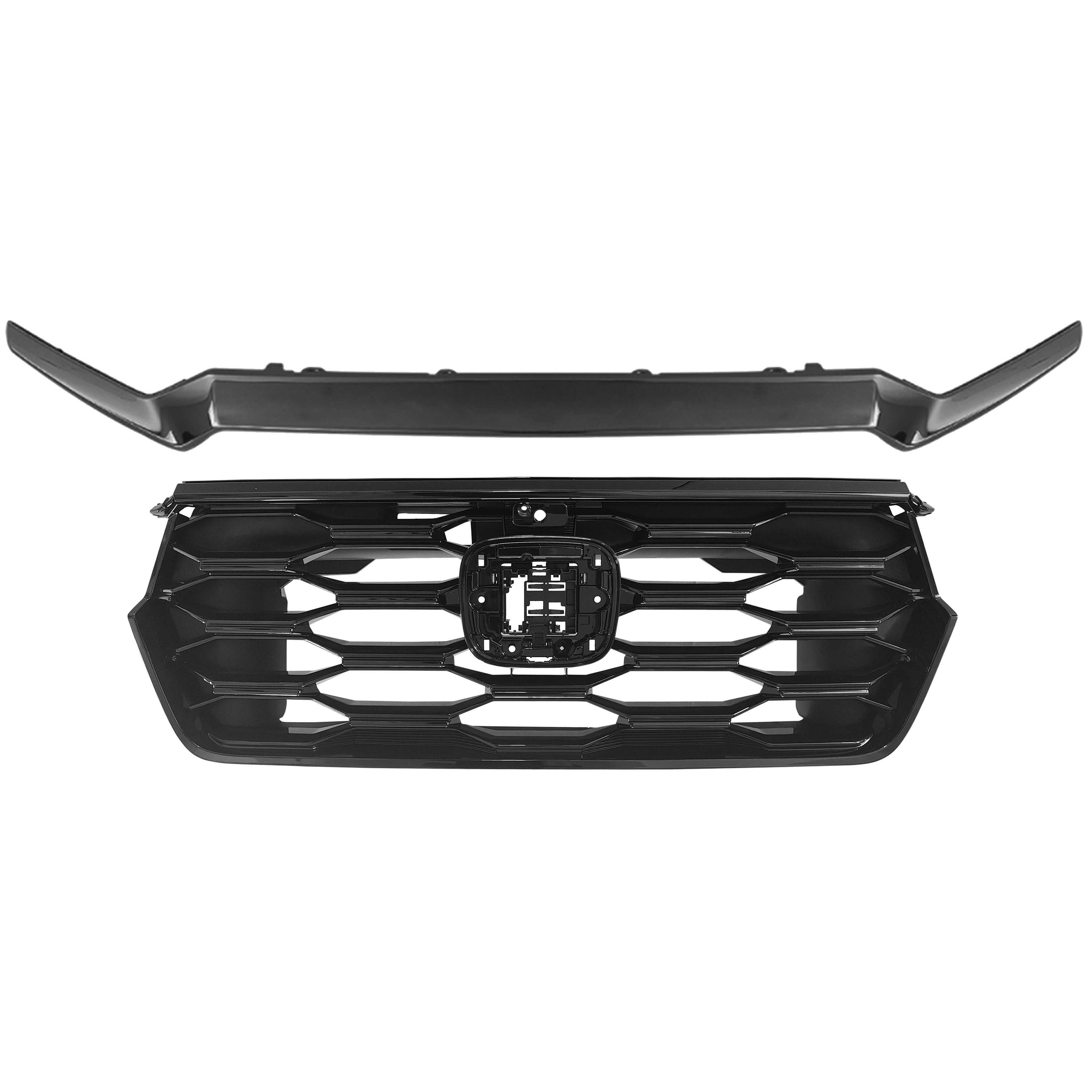 For 2023 2024 2025 Honda Pilot Front Upper Grille Grill with Trim Black Finish Factory 2Pcs