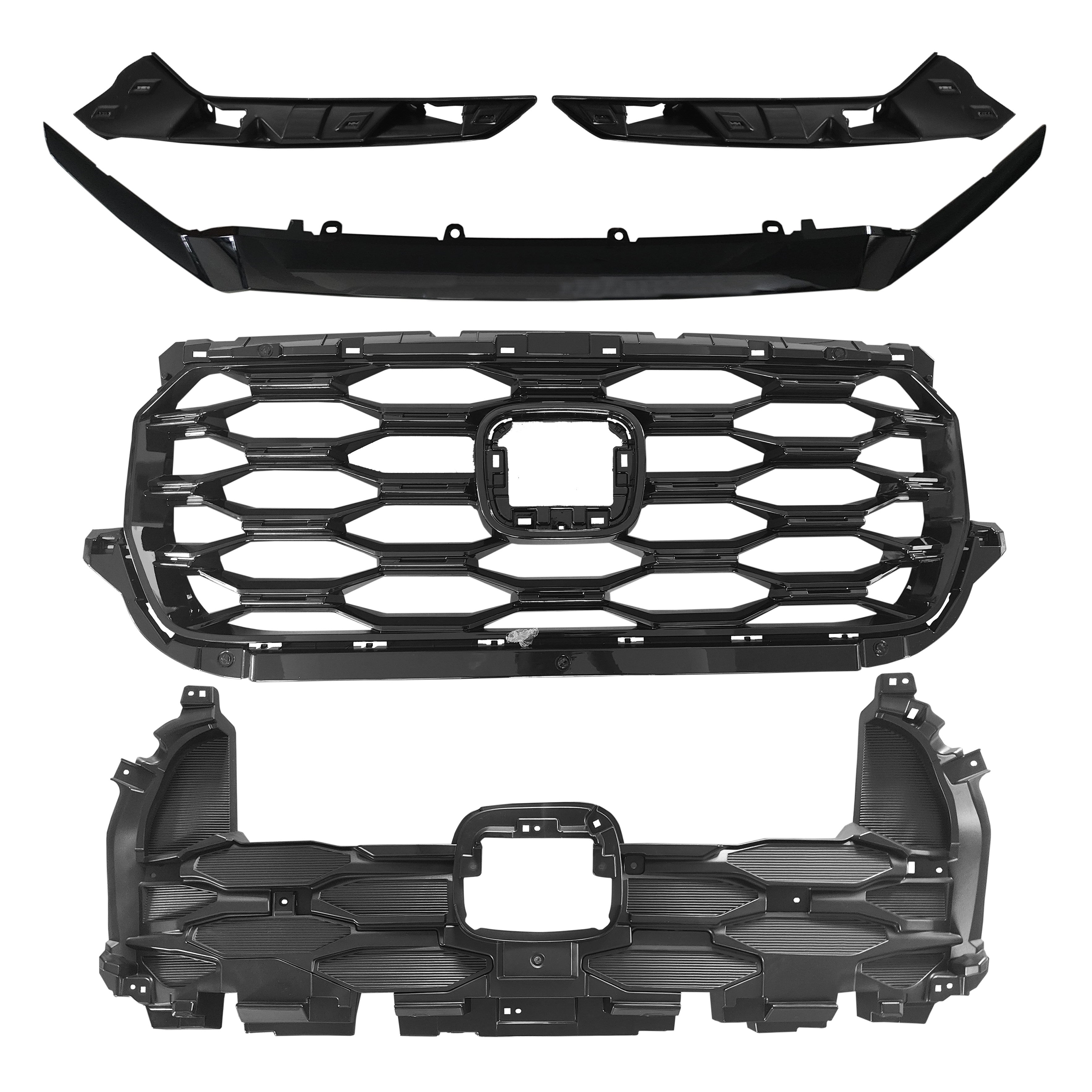 For 2022 2023 2024 Honda Passport Sport Front Upper Grille Grill with Molding & Cover Honeycomb 5pcs Set