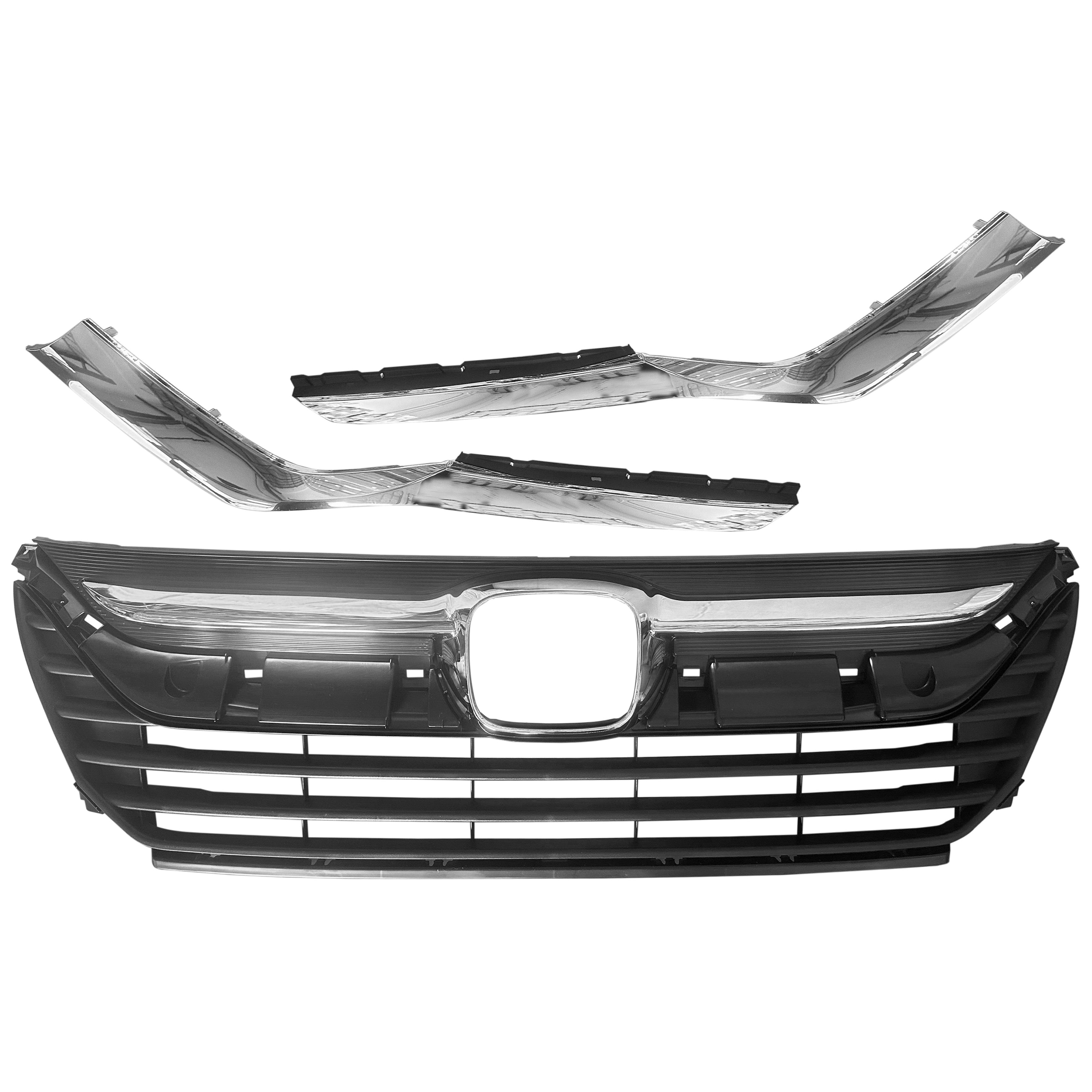 For 2018 2019 2020 Honda Odyssey Front Bumper Upper Grille with Chrome Headlight Eyelid Chrome Finish