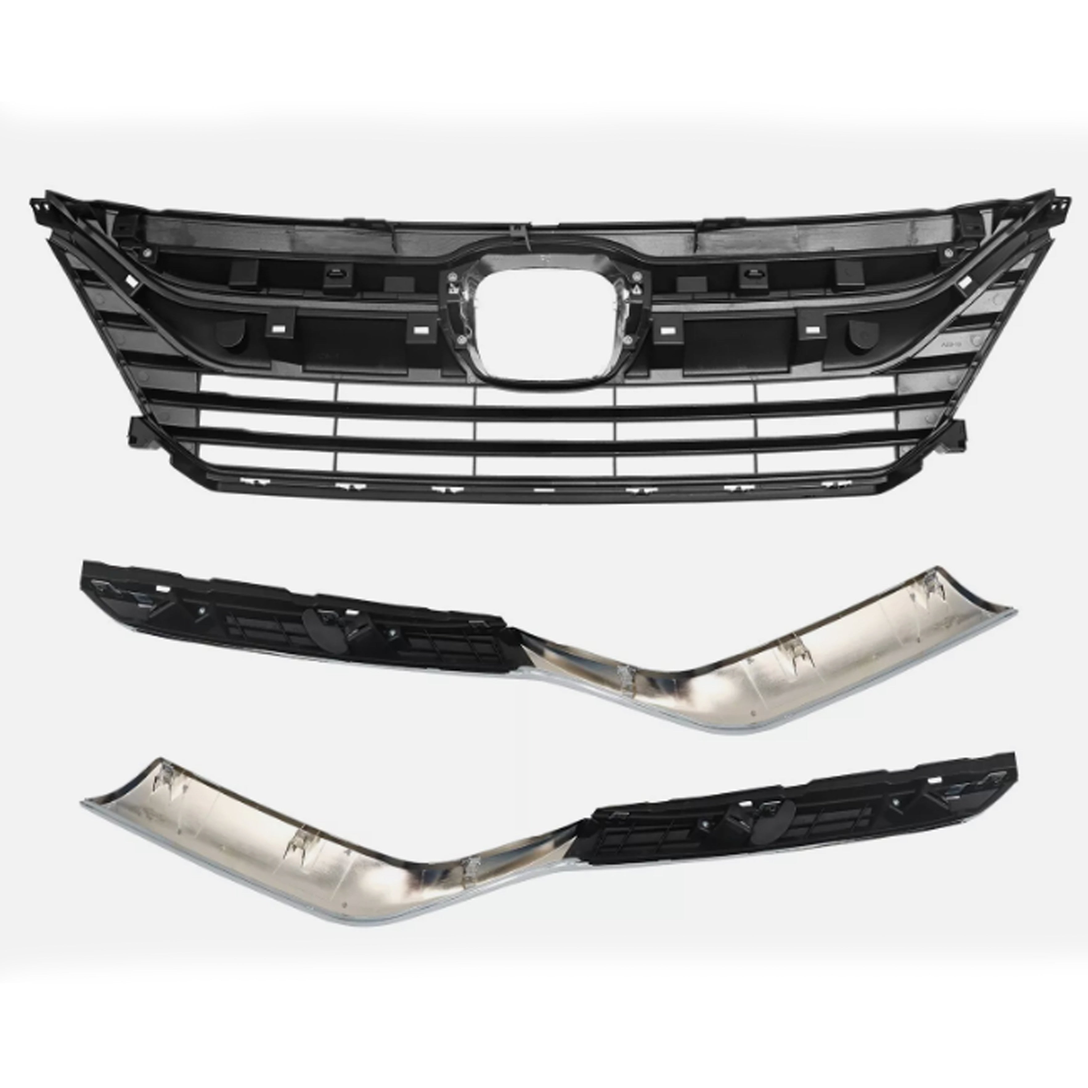 For 2018 2019 2020 Honda Odyssey Front Bumper Upper Grille with Chrome Headlight Eyelid Chrome Finish