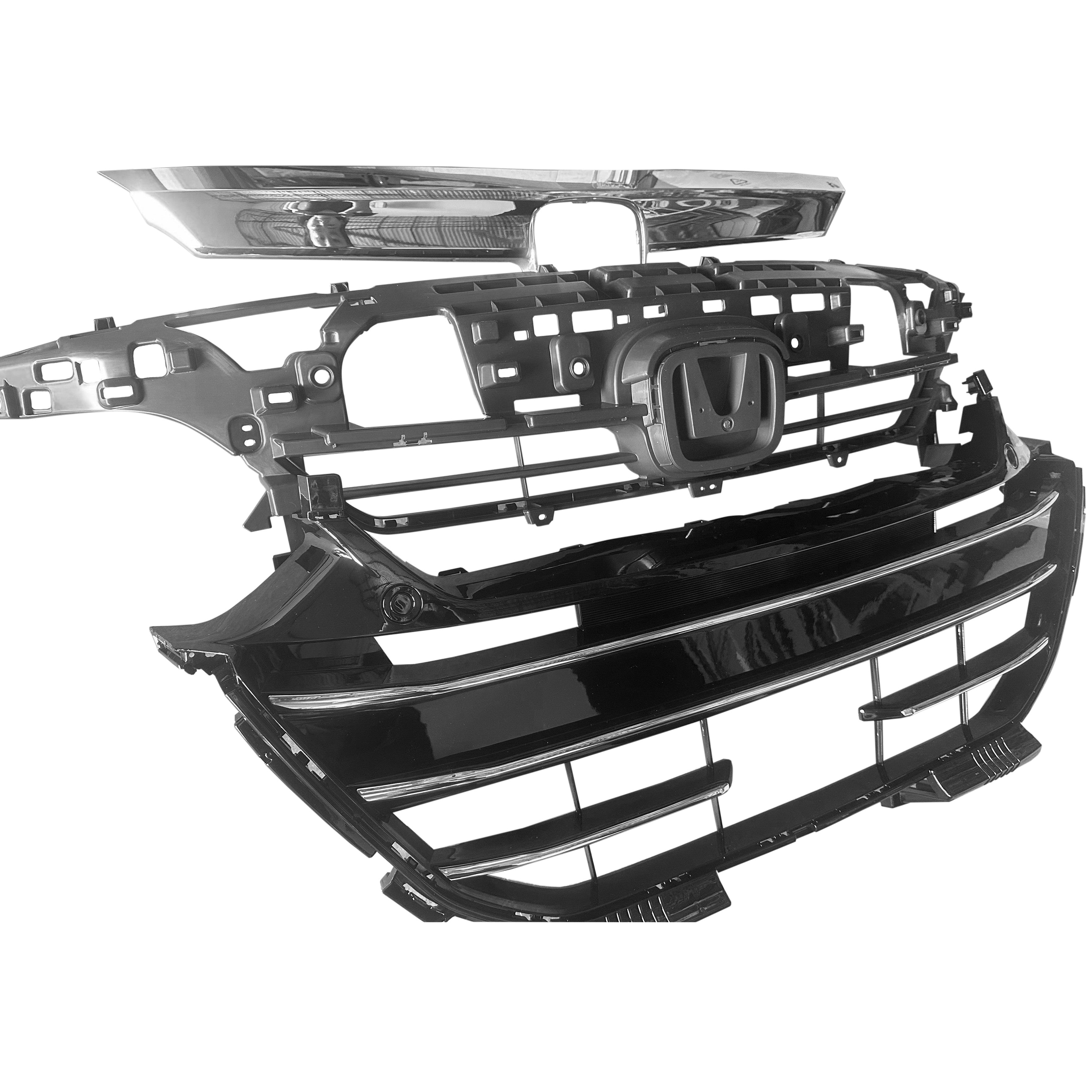 For 2021 2022 Honda Accord Front Bumper Upper Lower Grille Grill Black & Chrome Trim Set