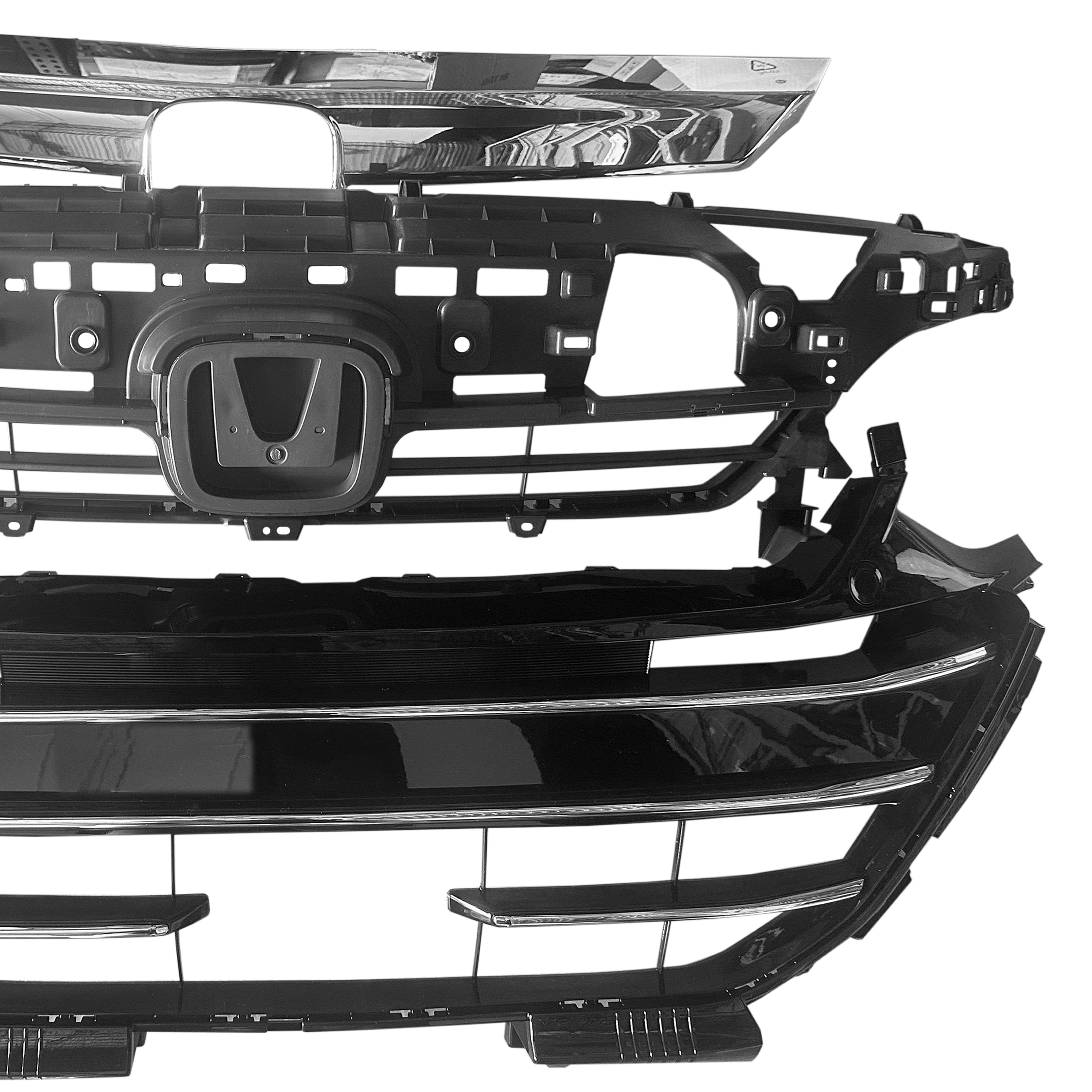 For 2021 2022 Honda Accord Front Bumper Upper Lower Grille Grill Black & Chrome Trim Set