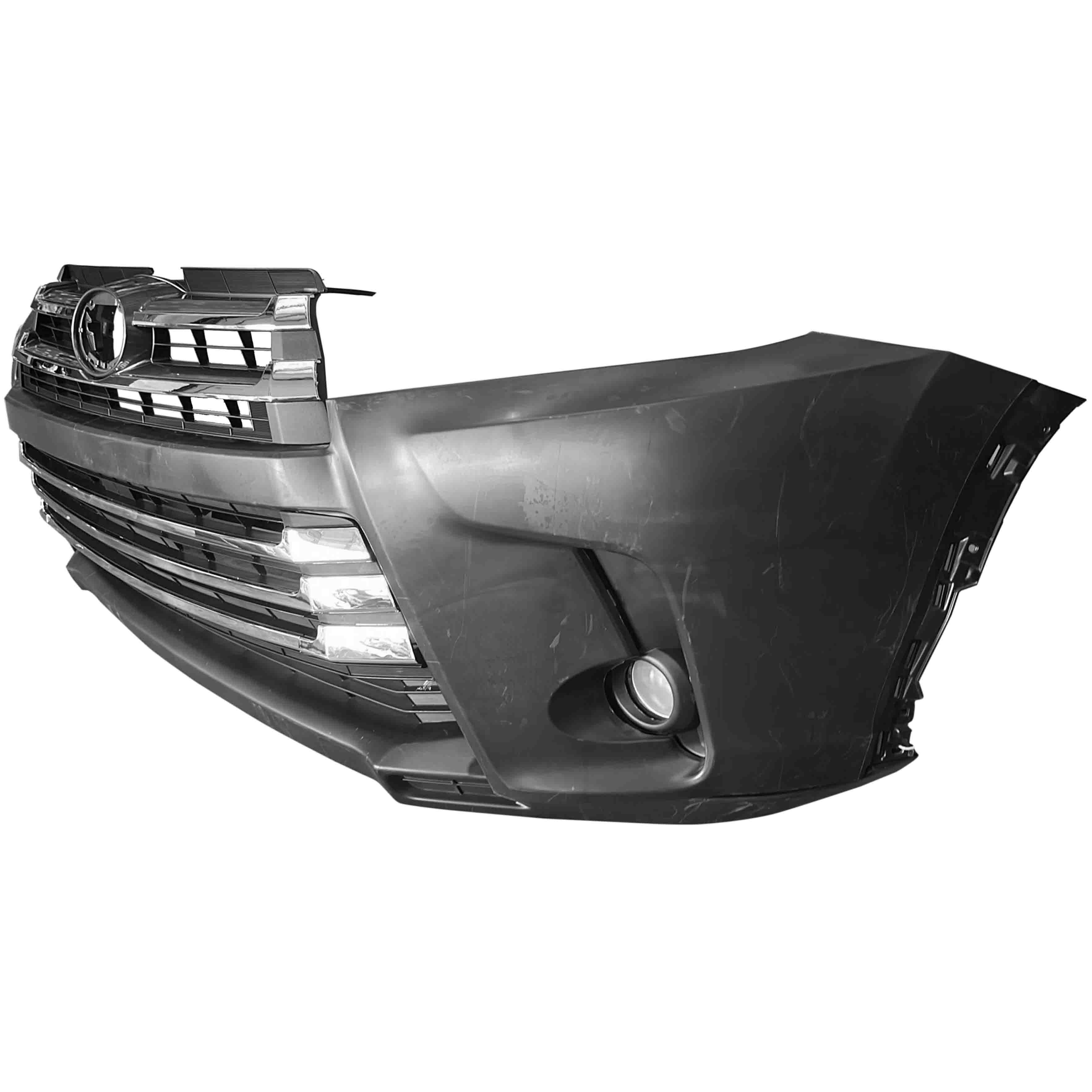 For 2017 2018 2019 Toyota Highlander Front Bumper Cover Fascia with Upper Lower Grille Grill Assembly Set