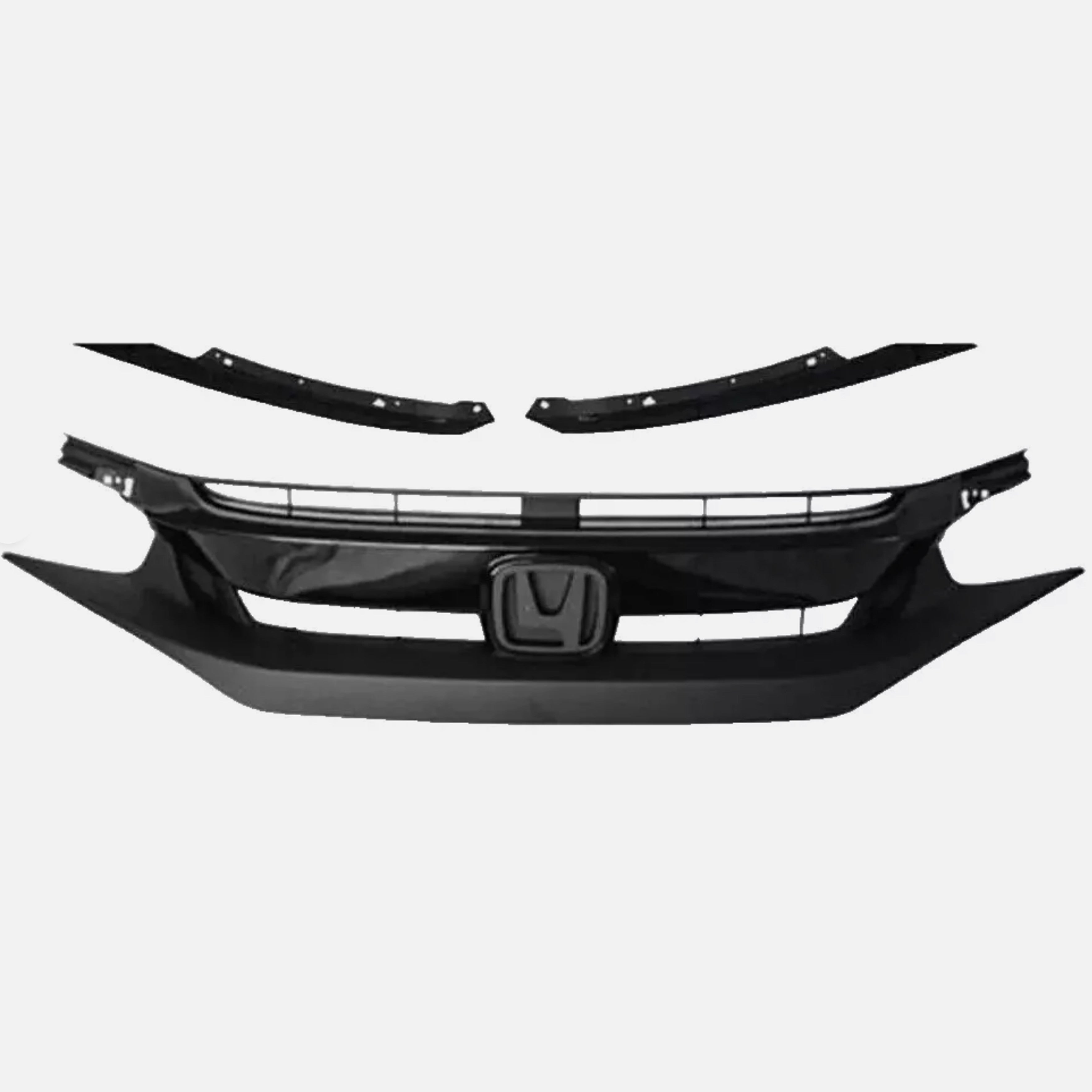 For 2019 2020 2021 Honda Civic Hatchback Front Bumper Upper Grille with Eyelid Molding Set