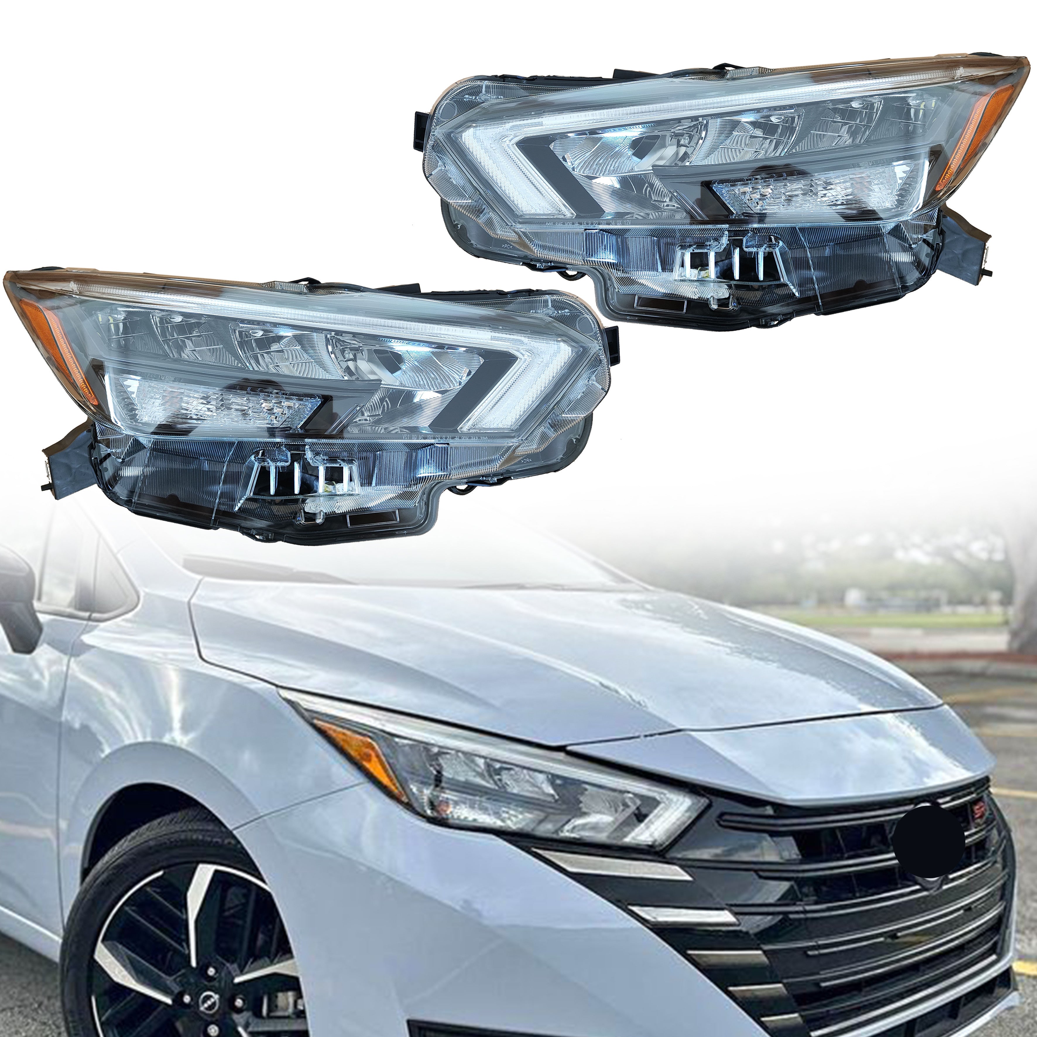 For 2020 2021 2022 2023 2024 Nissan Versa Headlight Headlamp LED Assembly Left Right Driver Passenger Pair 2Pcs Set