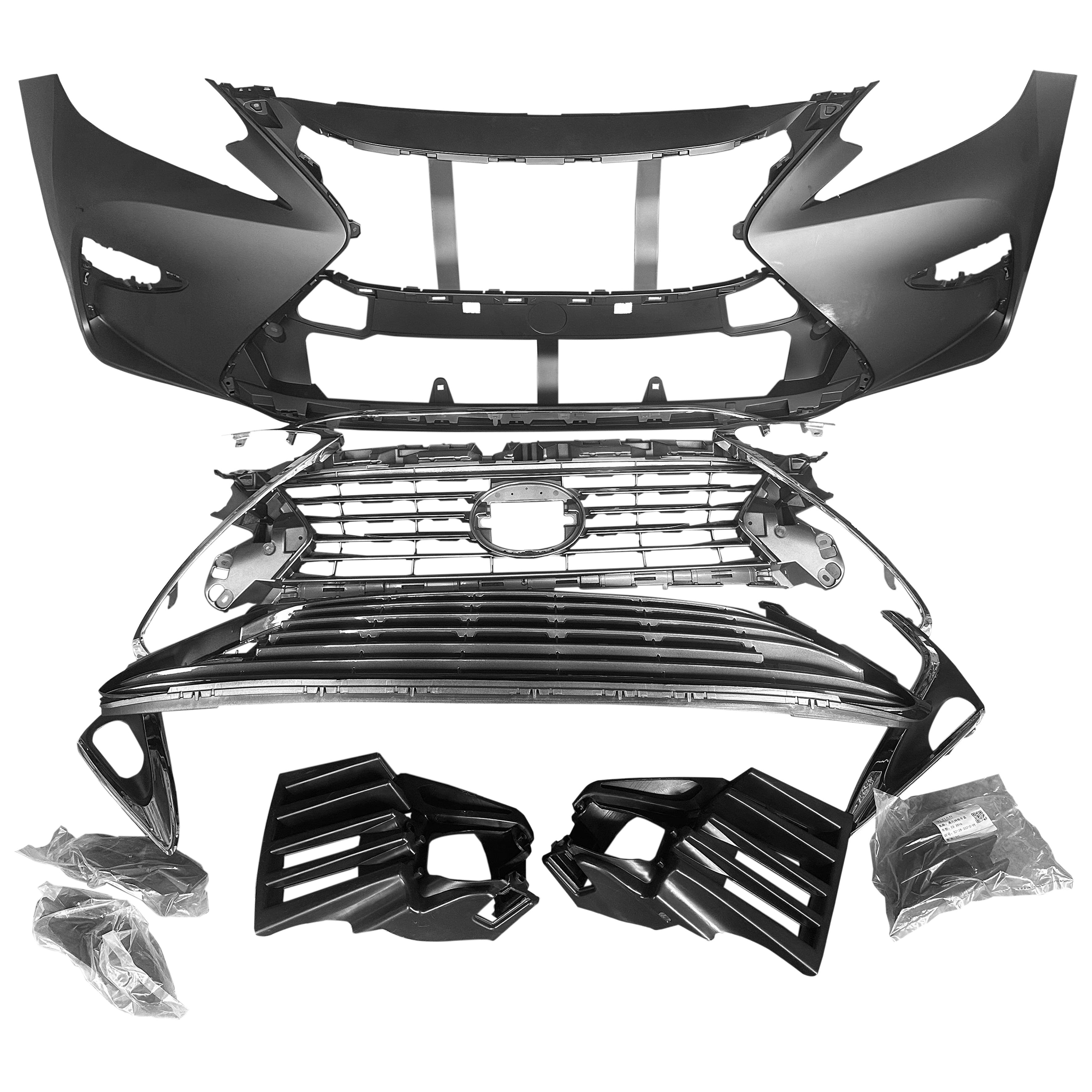 For 2016 2017 2018 Lexus ES ES350 Front Bumper Upper Lower Grille with Molding Trim Assembly Set