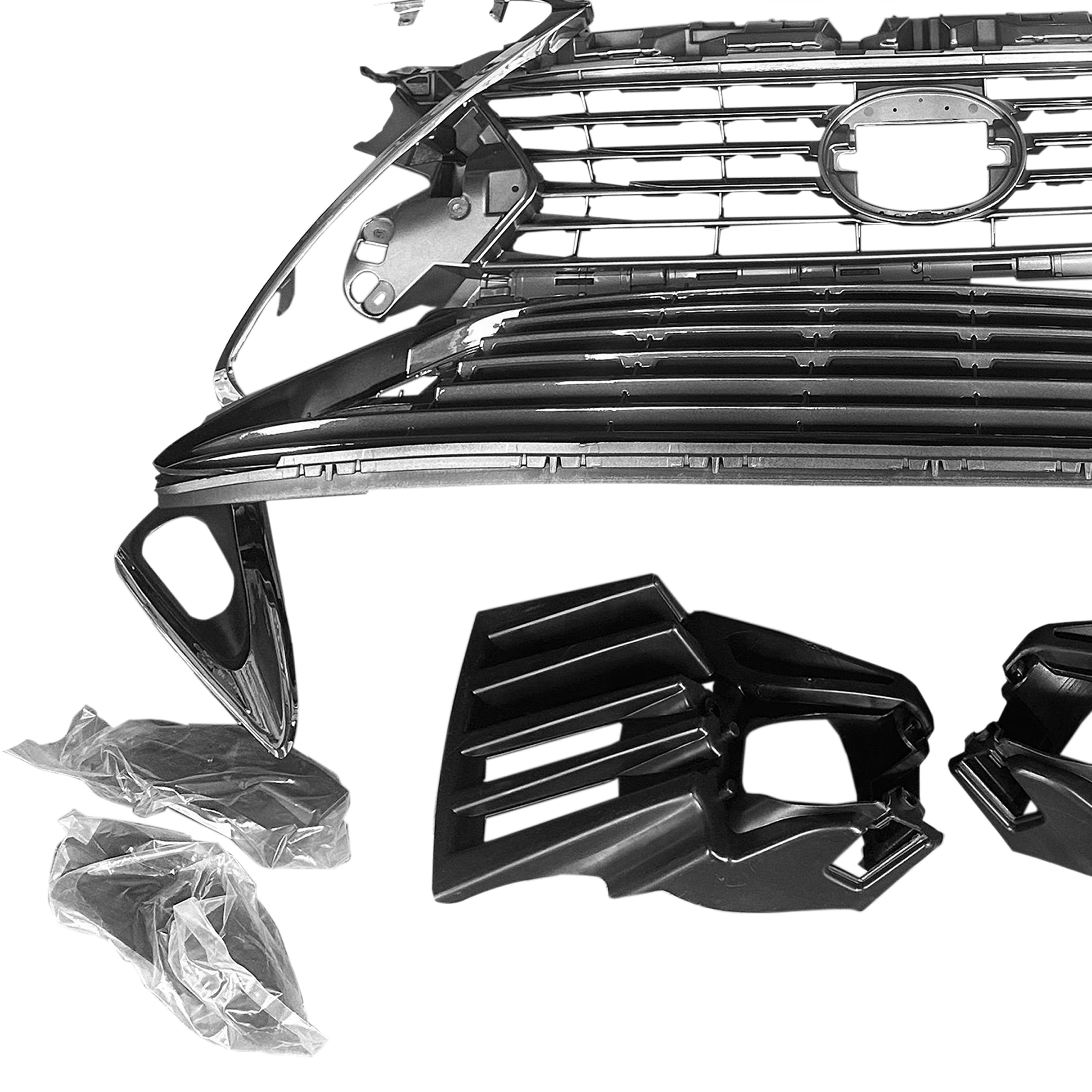 For 2016 2017 2018 Lexus ES ES350 Front Bumper Upper Lower Grille with Molding Trim Assembly Set