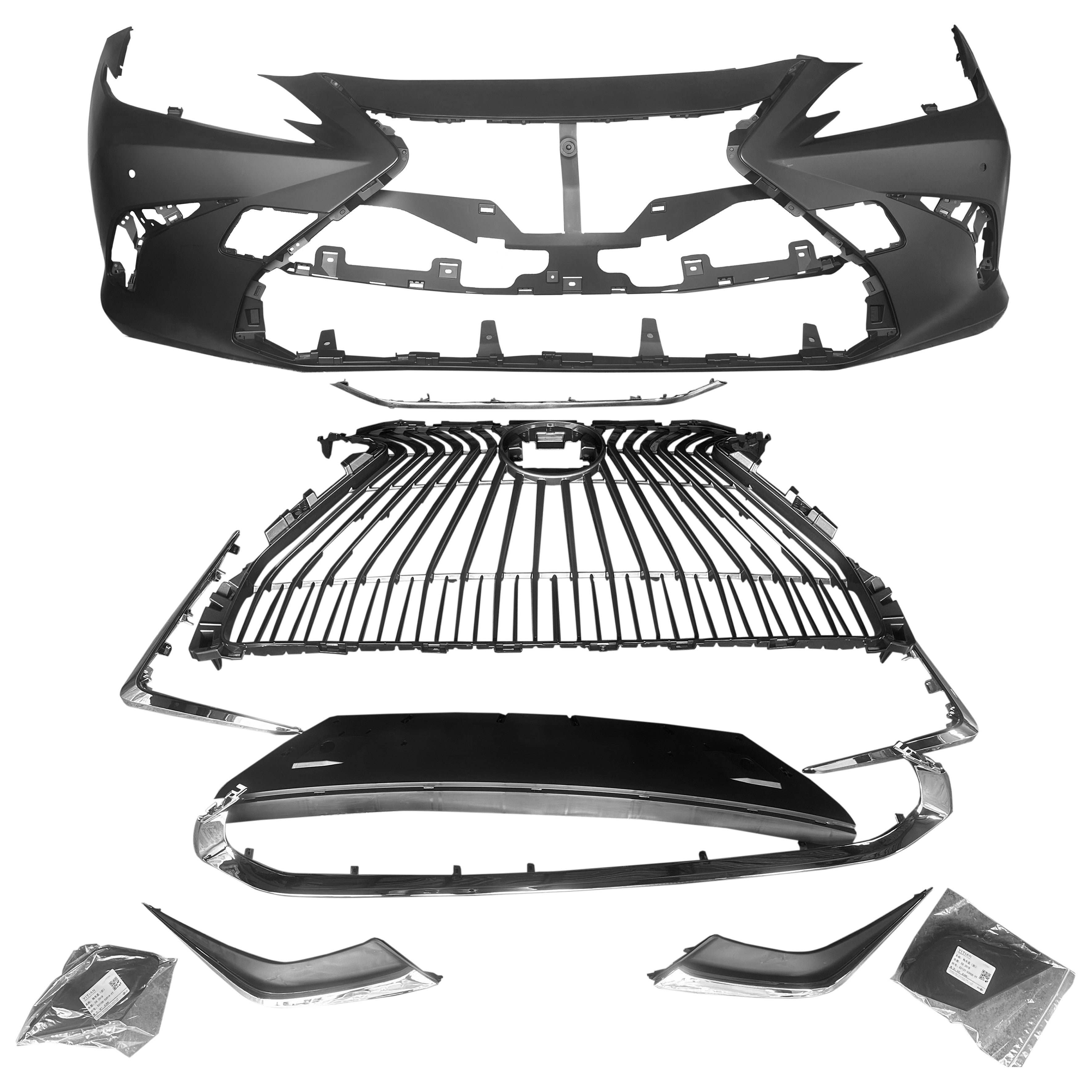 For 2019 2020 2021 2022 2023 2024 Lexus ES ES350 Front Bumper Upper Lower Grille with Molding Trim Assembly Set