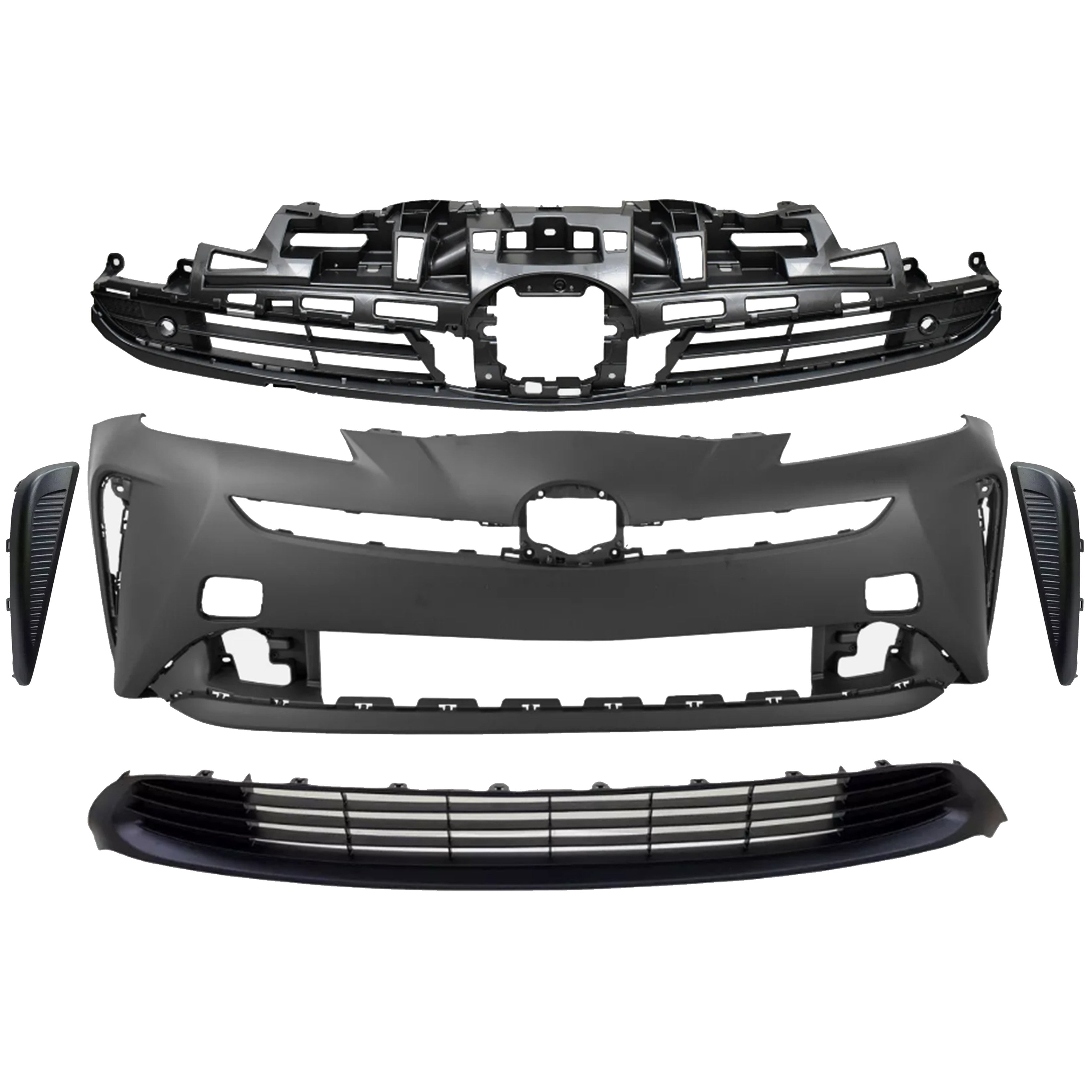 For 2019 2020 2021 2022 Toyota Prius Front Bumper Upper Lower Grille with Fog Cover Assembly