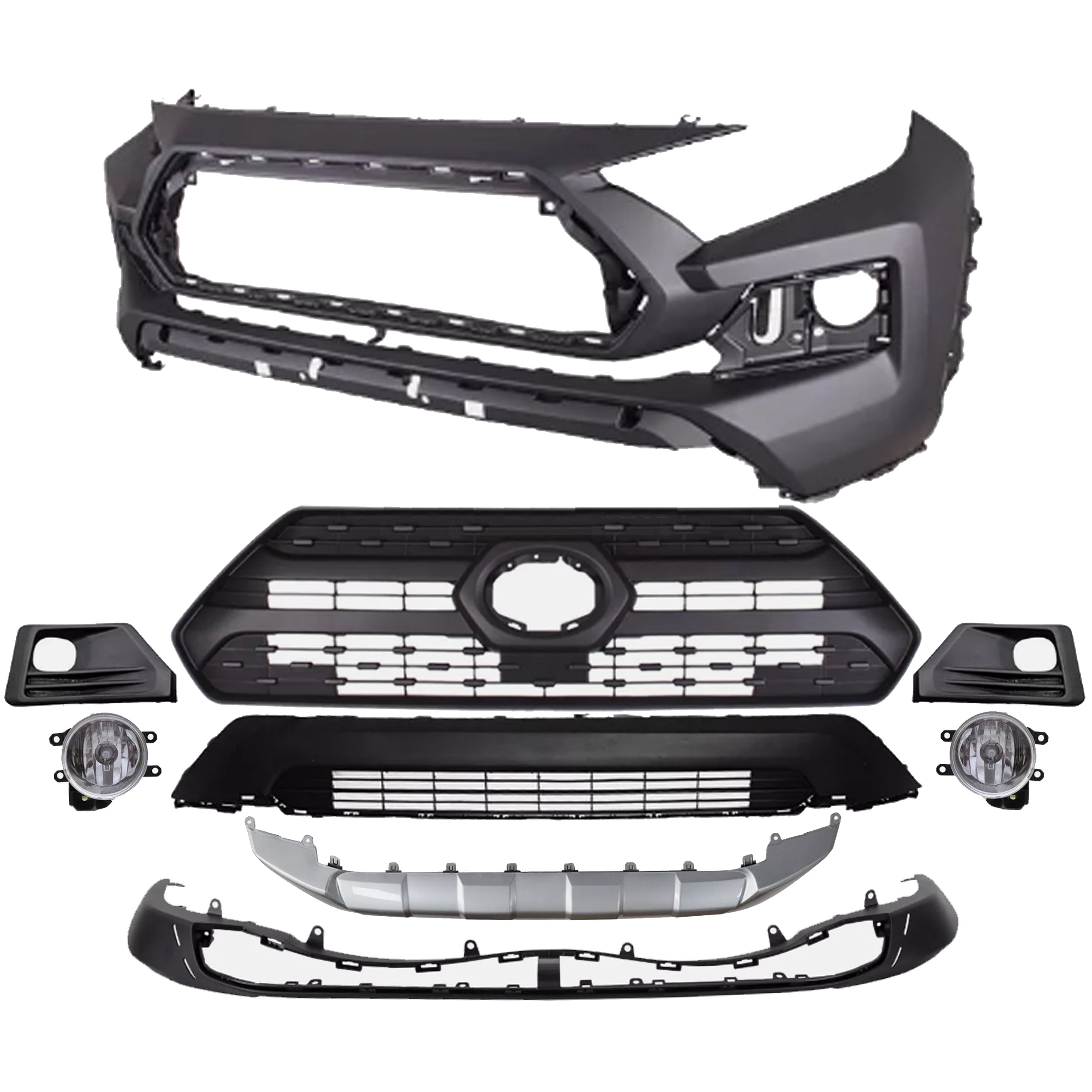 For 2019 2020 2021 2022 2023 2024 Toyota RAV4 TRD Front Bumper Upper Lower Grille Fog Cover Lower Valance & Guard Assembly Set