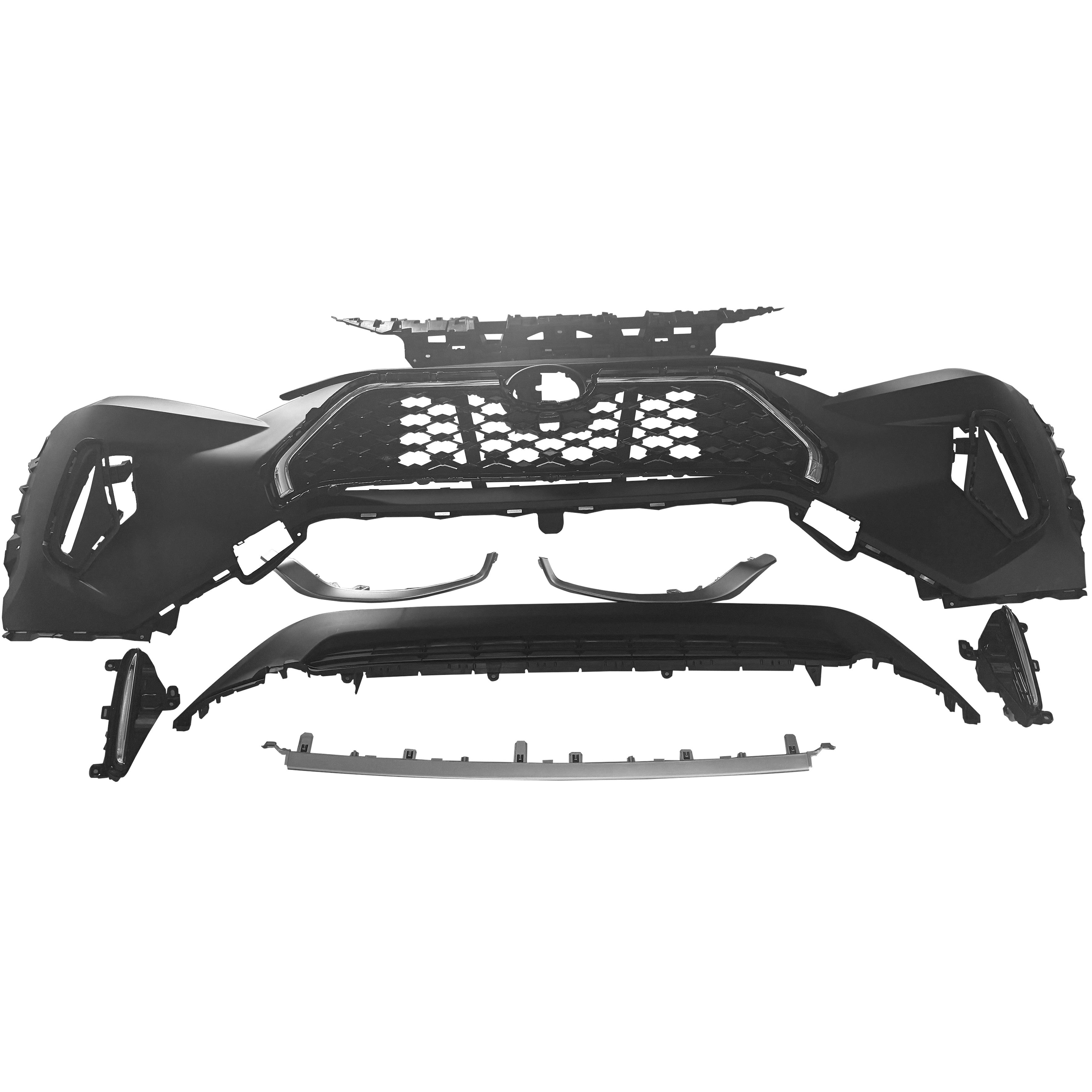 For 2022 2023 2024 Toyota RAV4 Prime Front Bumper Upper Lower Grille with Fog Cover LED Fog Light Lower Valance Moldings Assembly Set