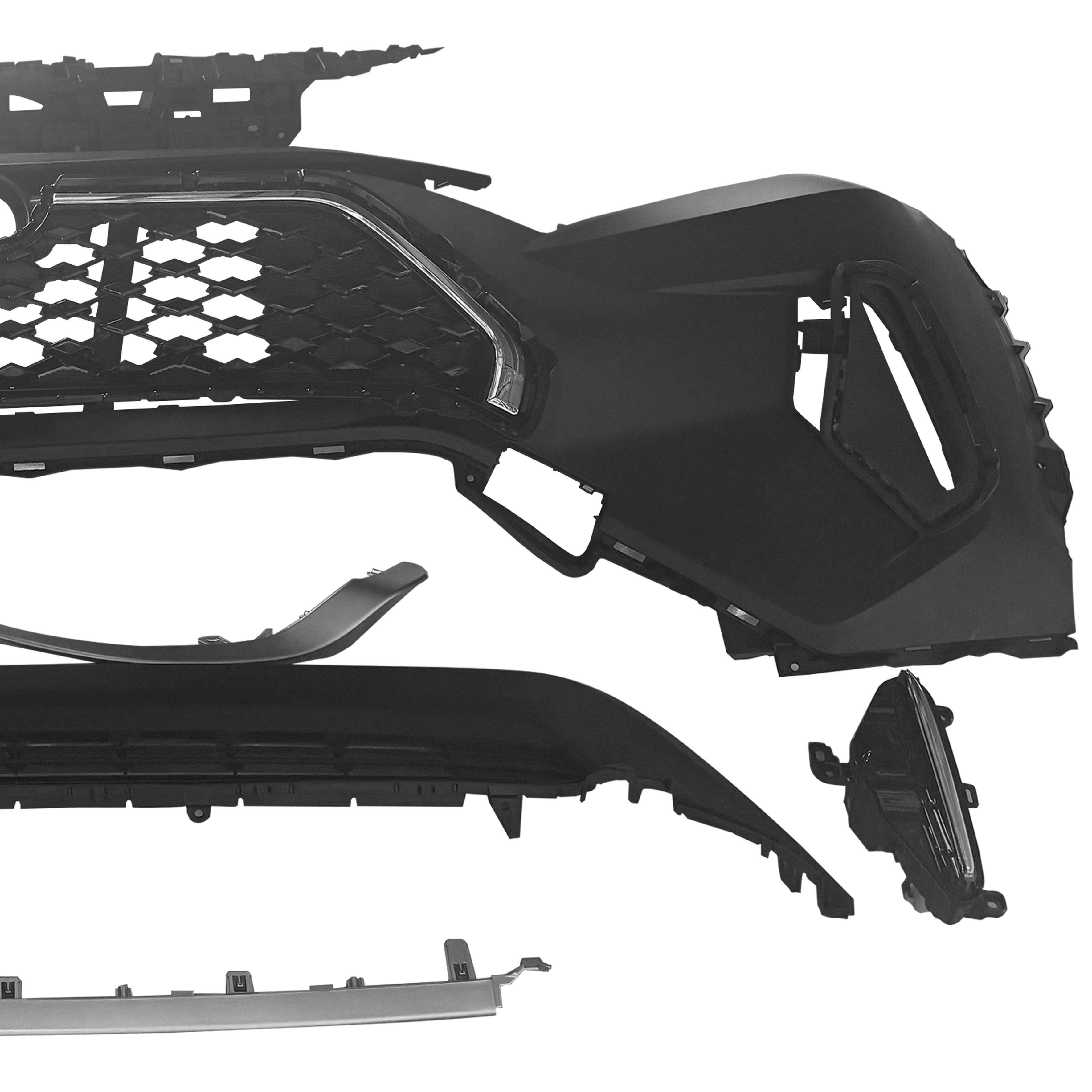 For 2022 2023 2024 Toyota RAV4 Prime Front Bumper Upper Lower Grille with Fog Cover LED Fog Light Lower Valance Moldings Assembly Set