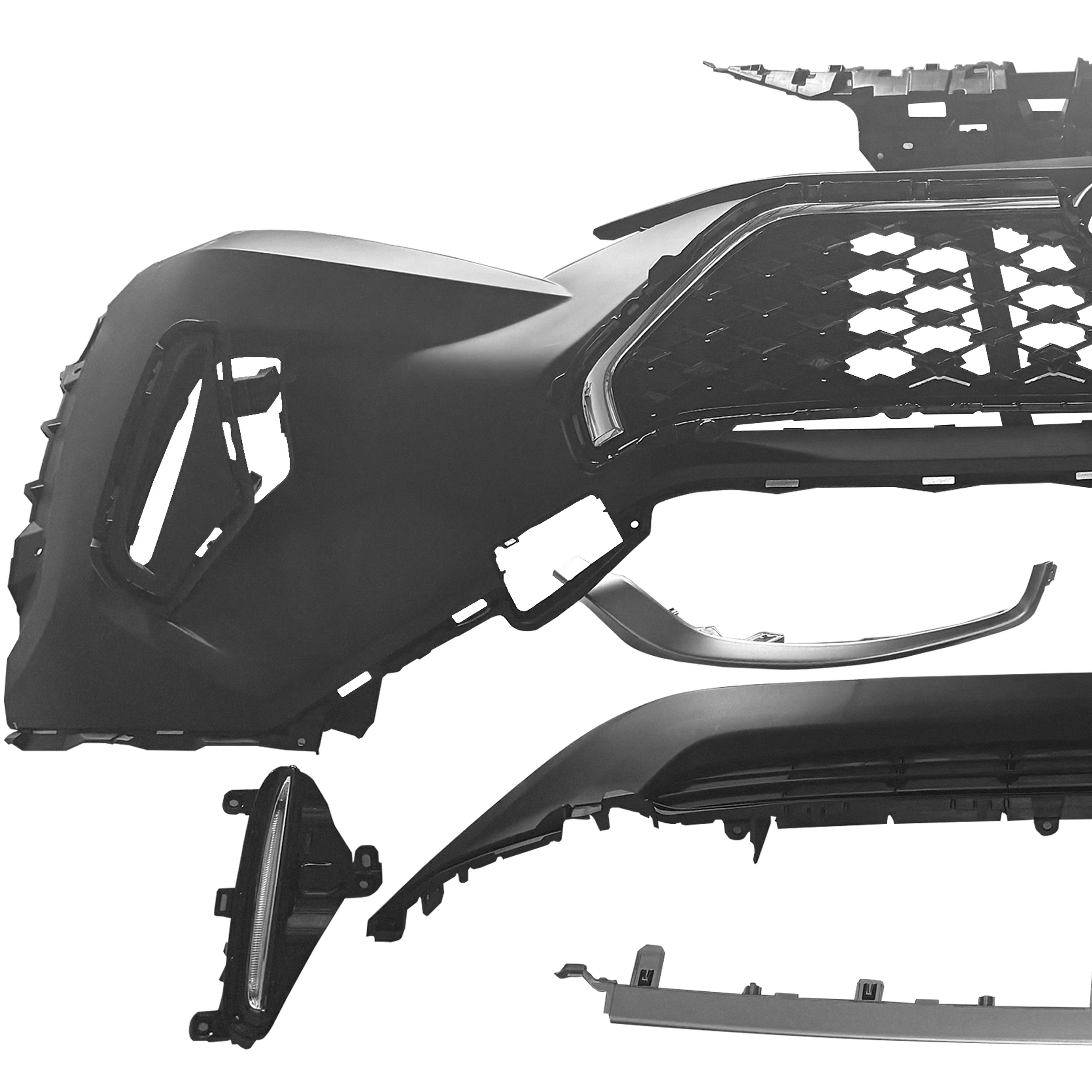 For 2022 2023 2024 Toyota RAV4 Prime Front Bumper Upper Lower Grille with Fog Cover LED Fog Light Lower Valance Moldings Assembly Set