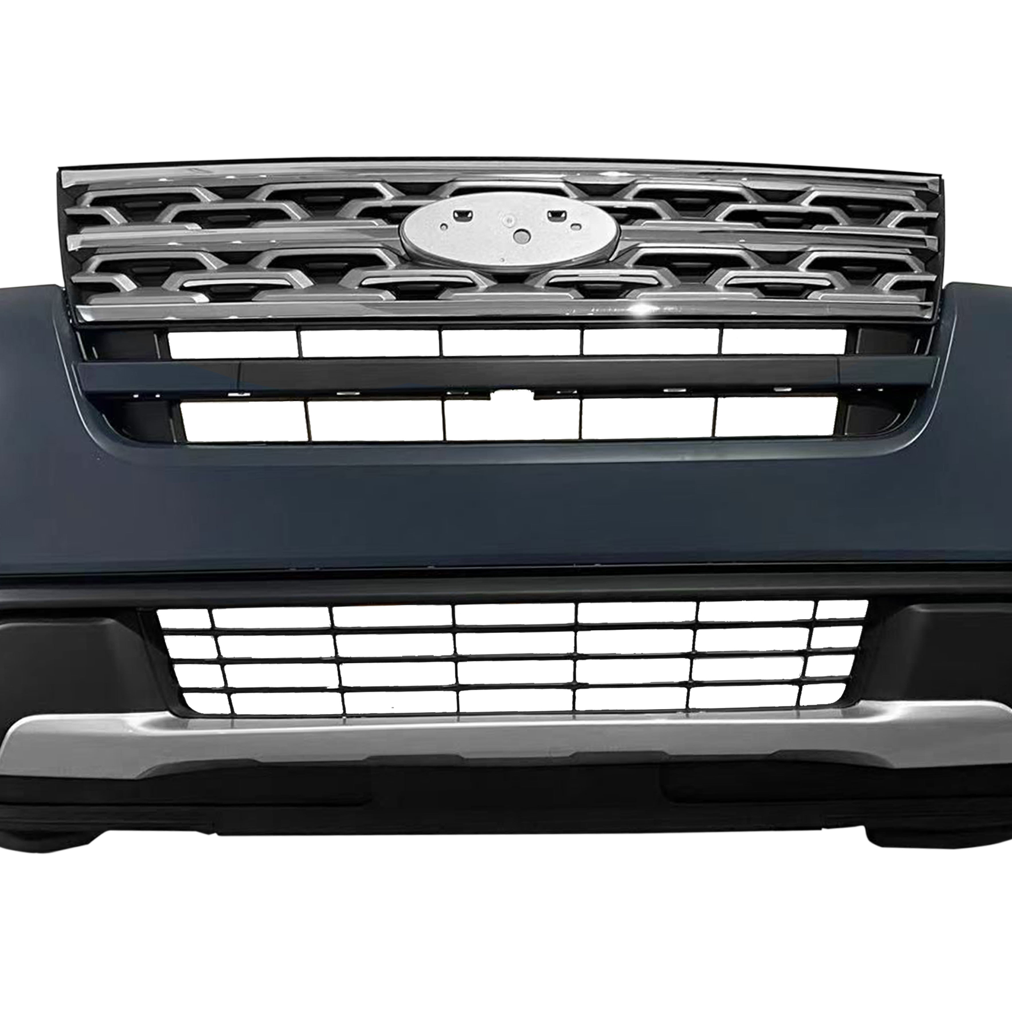 For 2018 2019 Ford Explorer Front Bumper with Grilles & Fog Cover Assembly Set