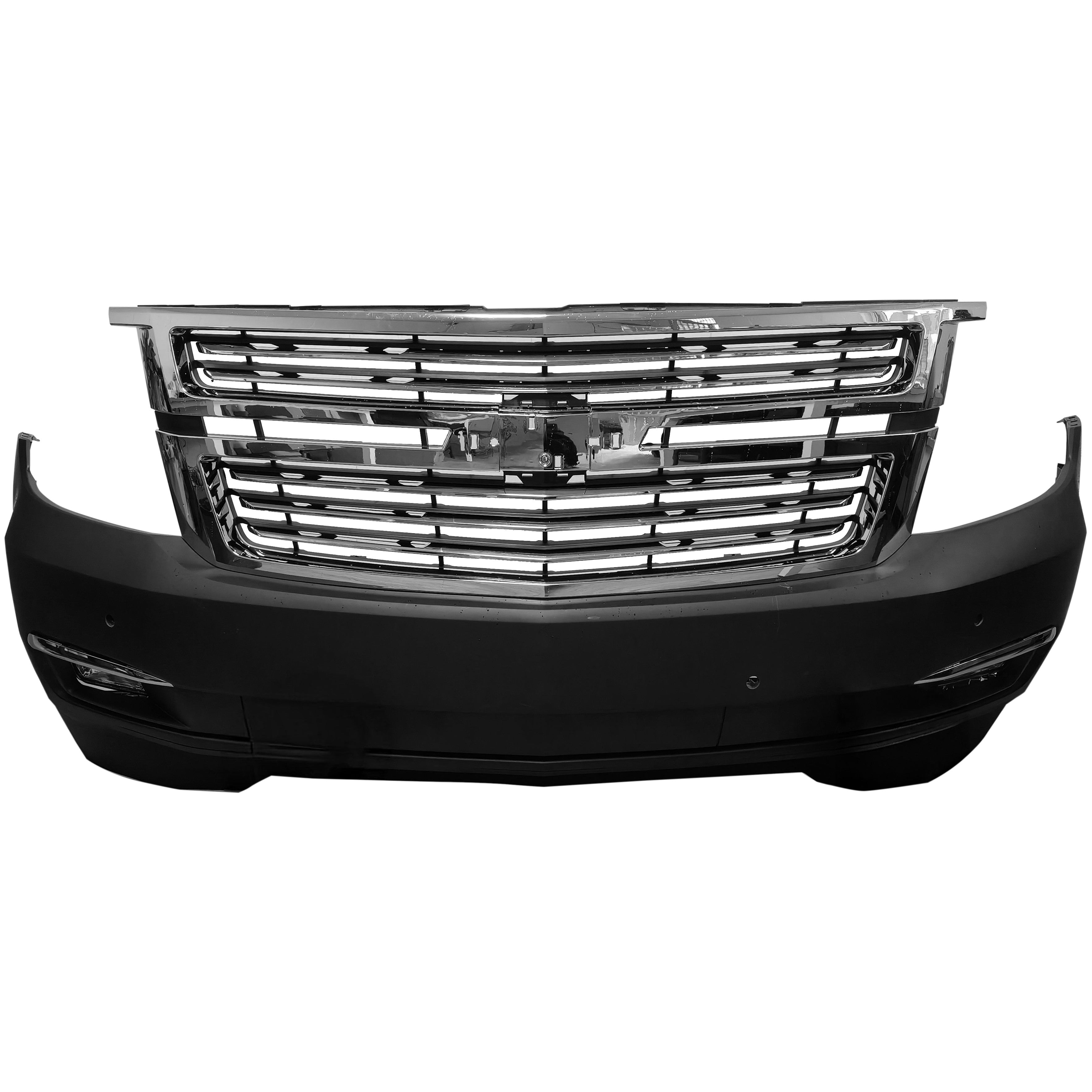 For 2015 2016 2017 2018 2019 2020 Chevy Tahoe Suburban Front Bumper with Grilles & Fog Lights Assembly Set